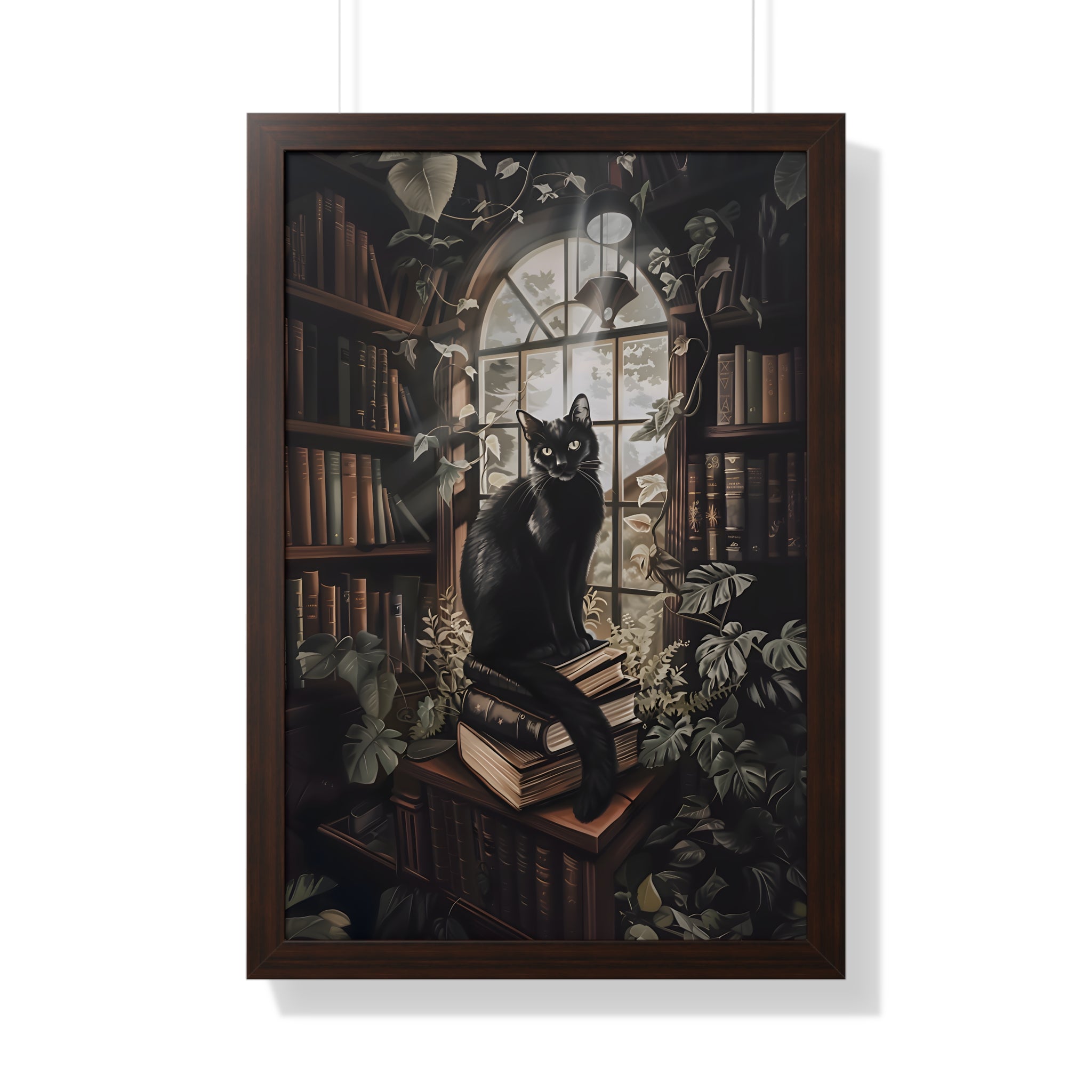 Framed Paper Print - Book Hoarder Feline Gaze