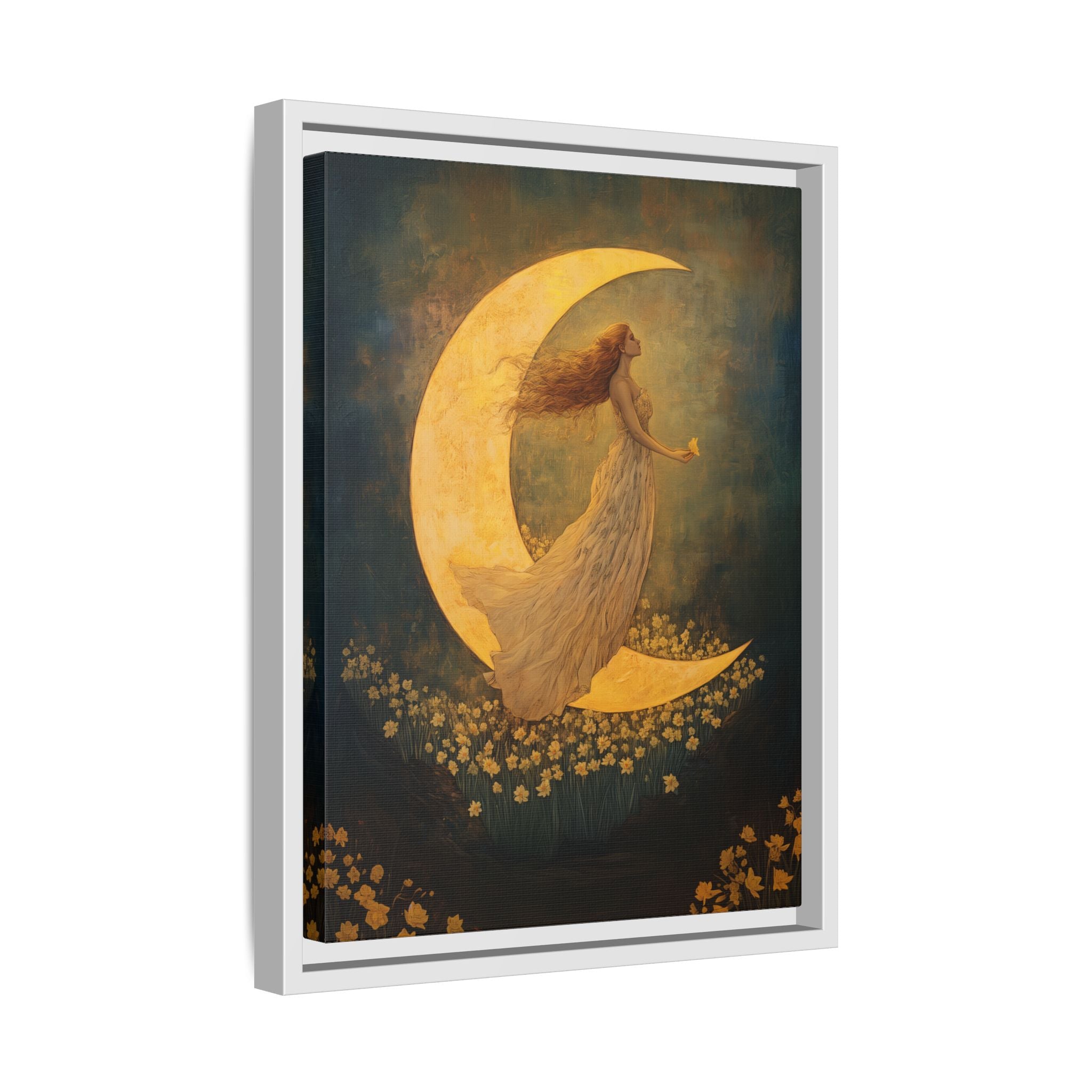 Framed Canvas - Moonlit Dreamer with Daffodils