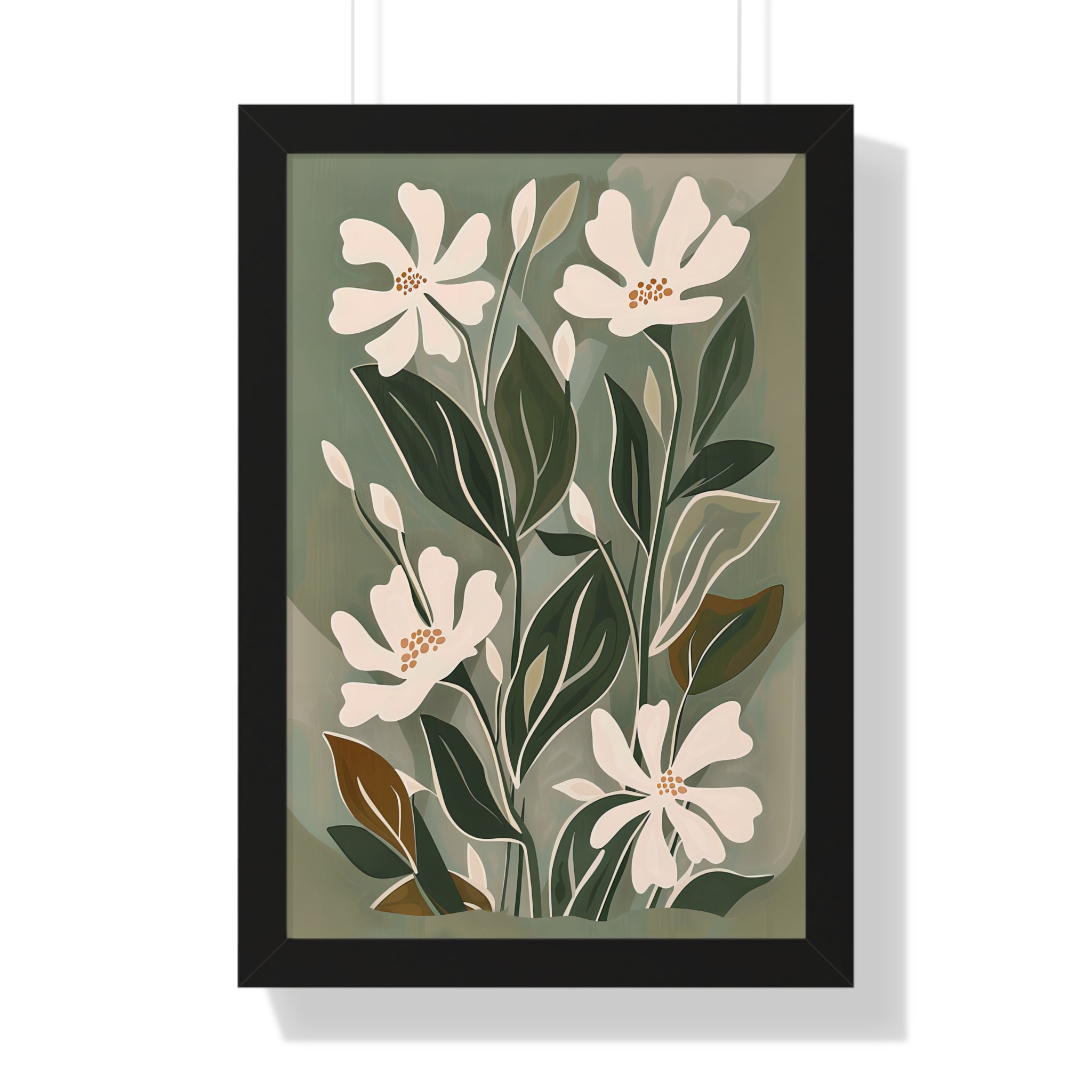 Framed Paper Print - Cream Blooms on Sage Leaves