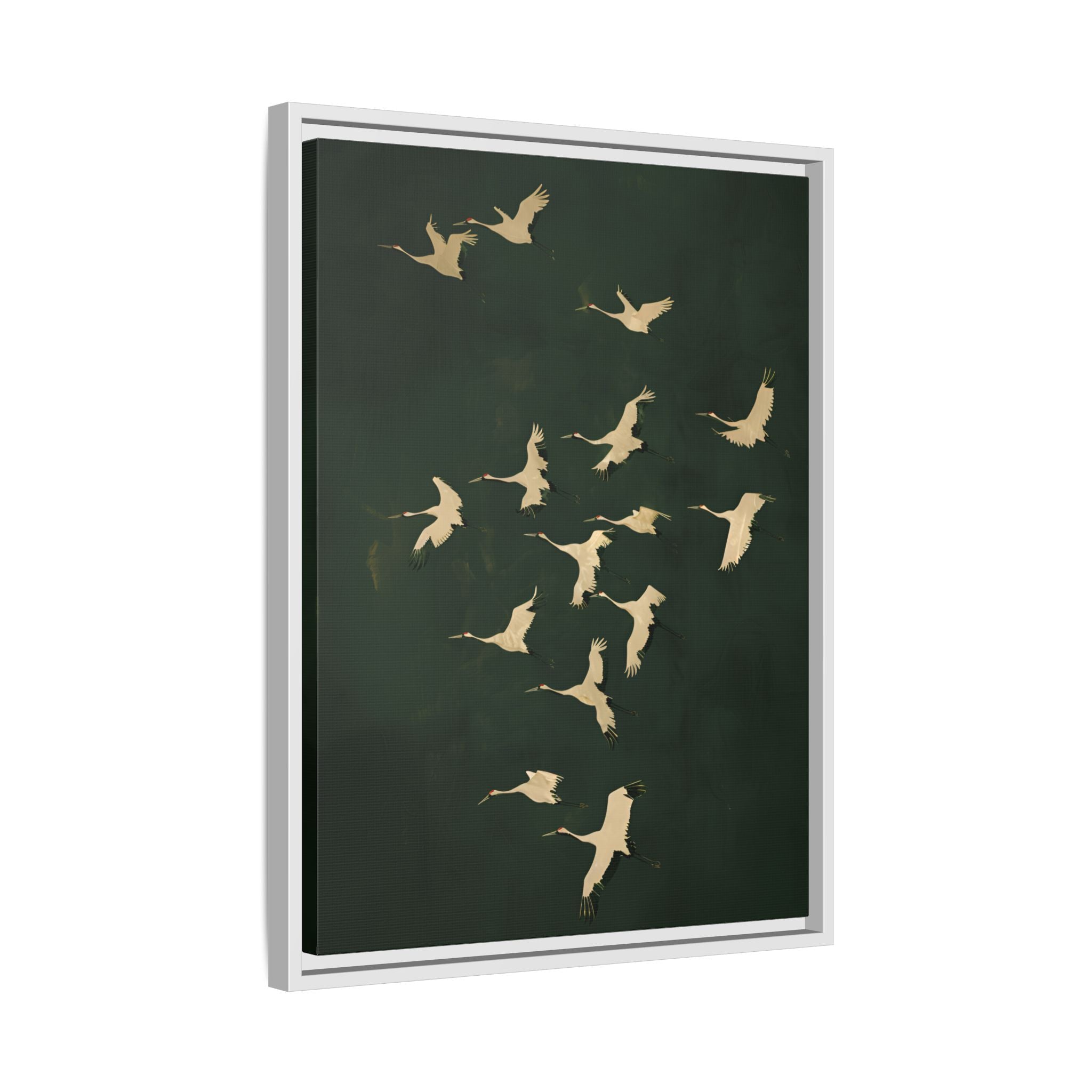 Framed Canvas - Emerald Sky Japanese Cranes