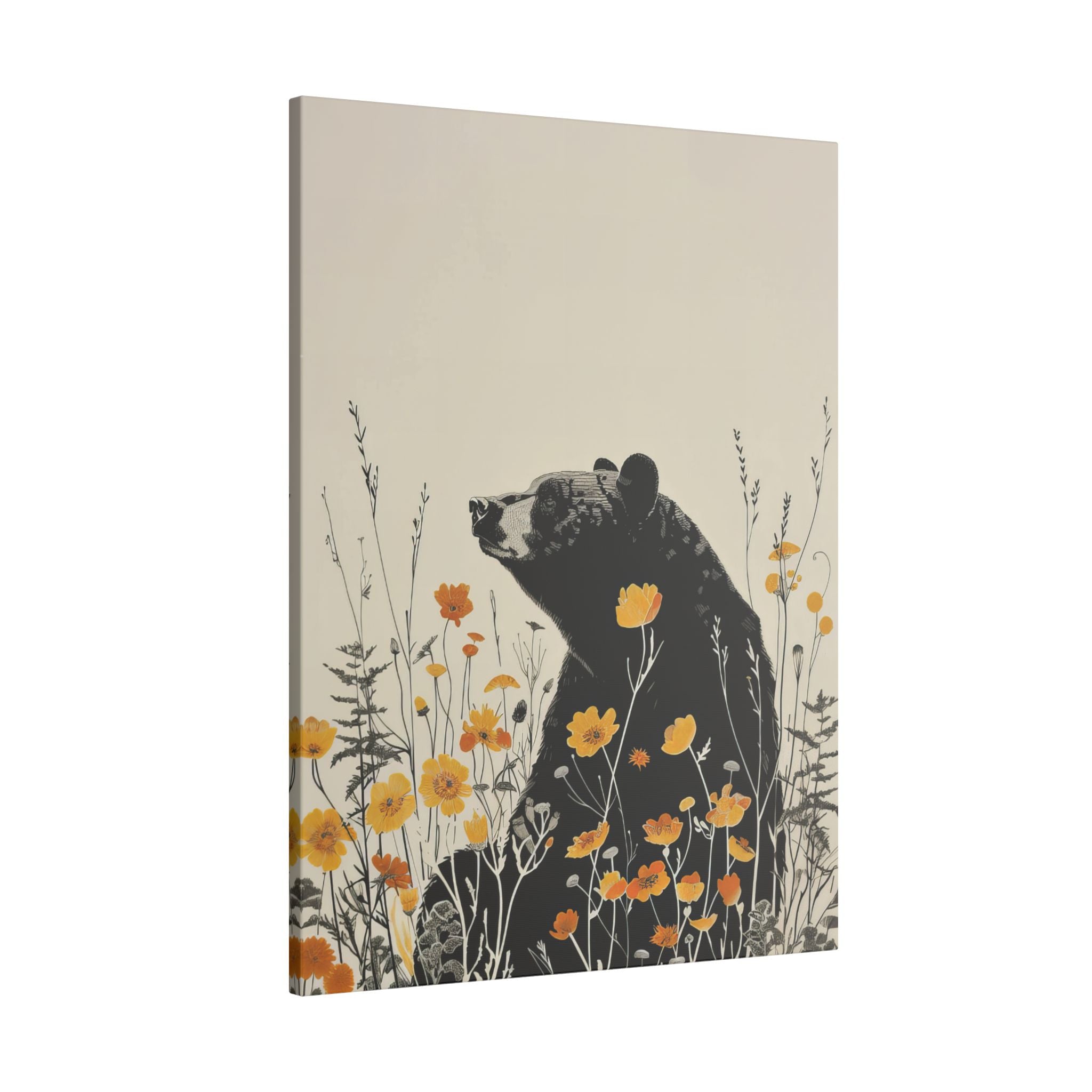 .75" Matte Canvas - Black Bear in Wildflowers