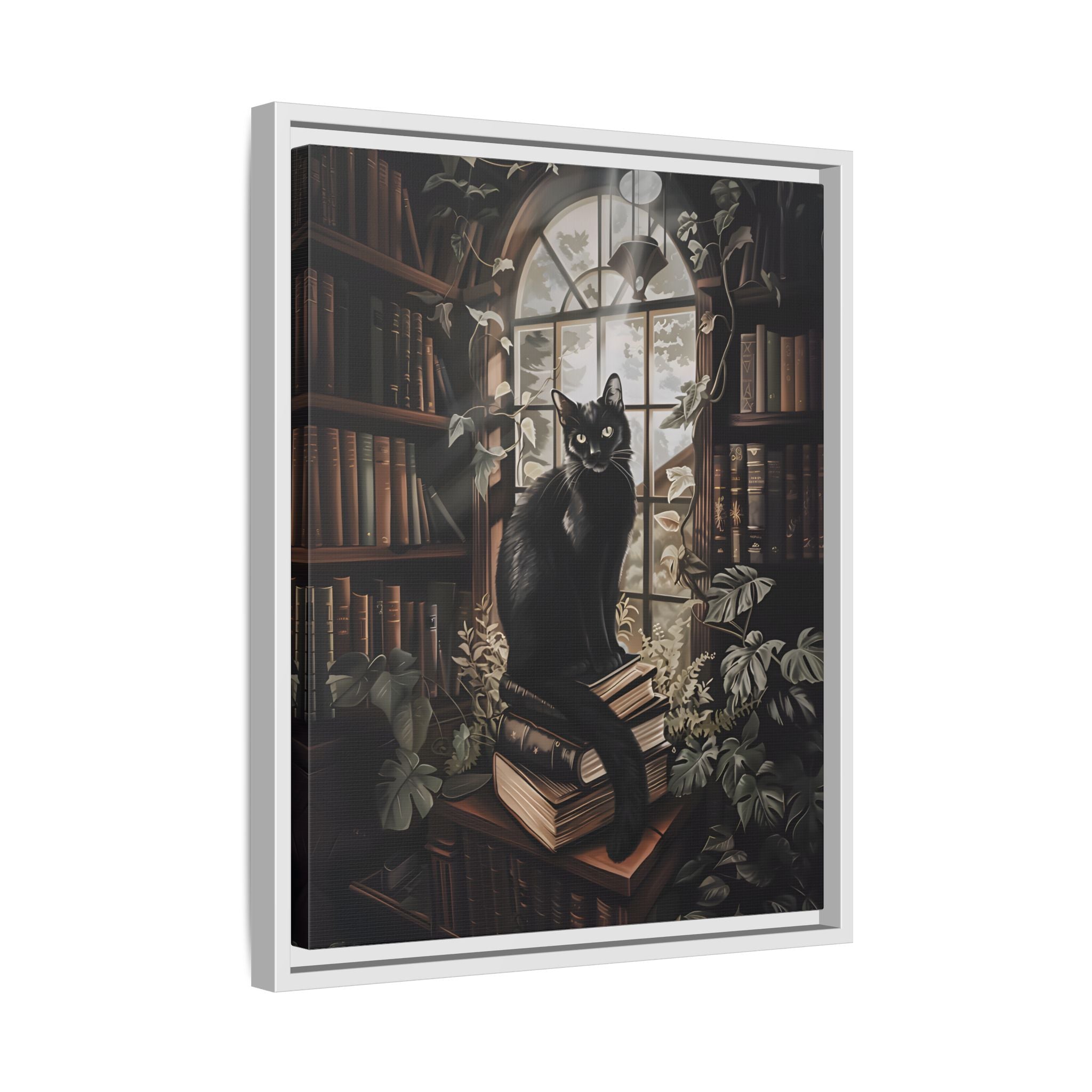 Framed Canvas - Book Hoarder Feline Gaze