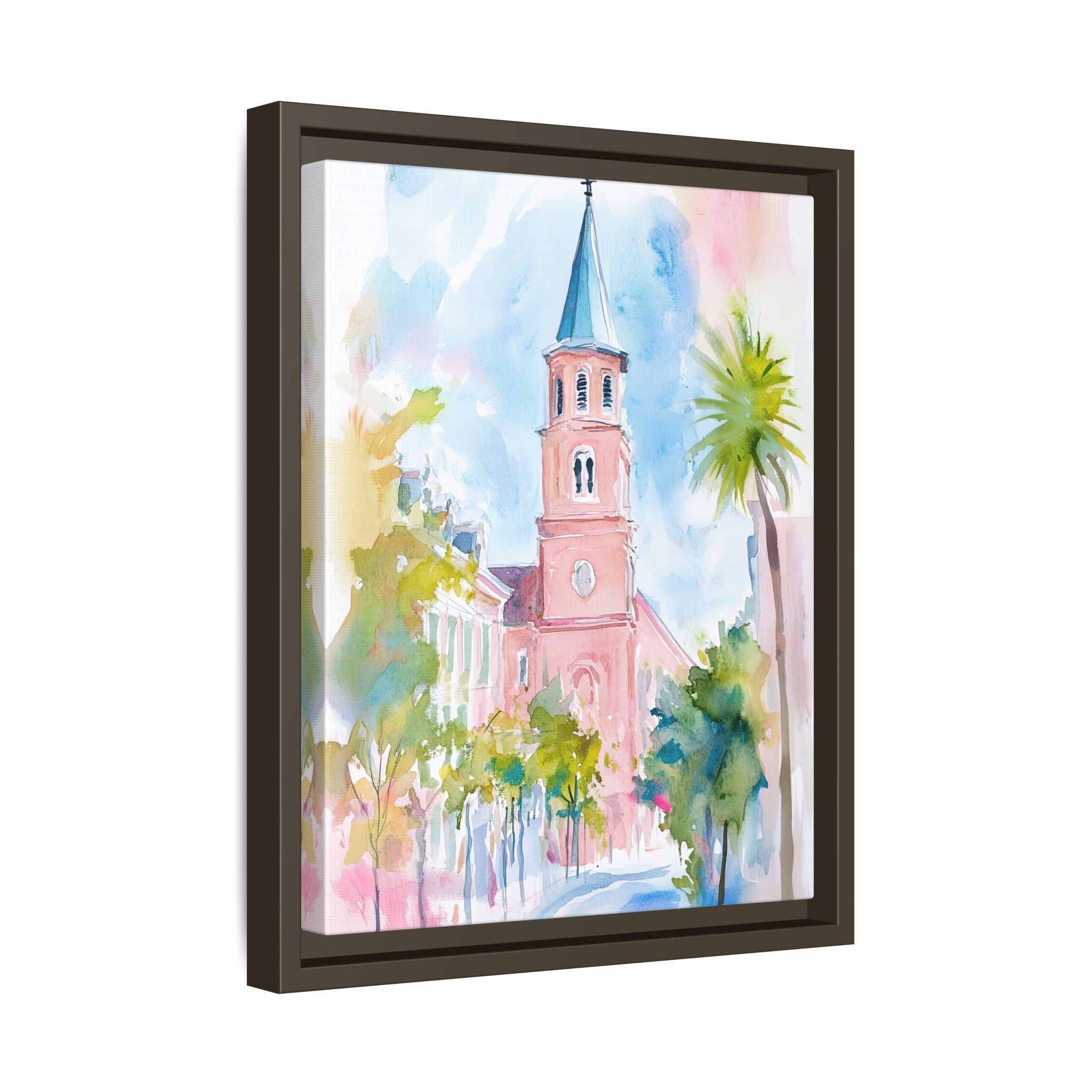 Framed Canvas - Charleston Steeple in Pastel Haze