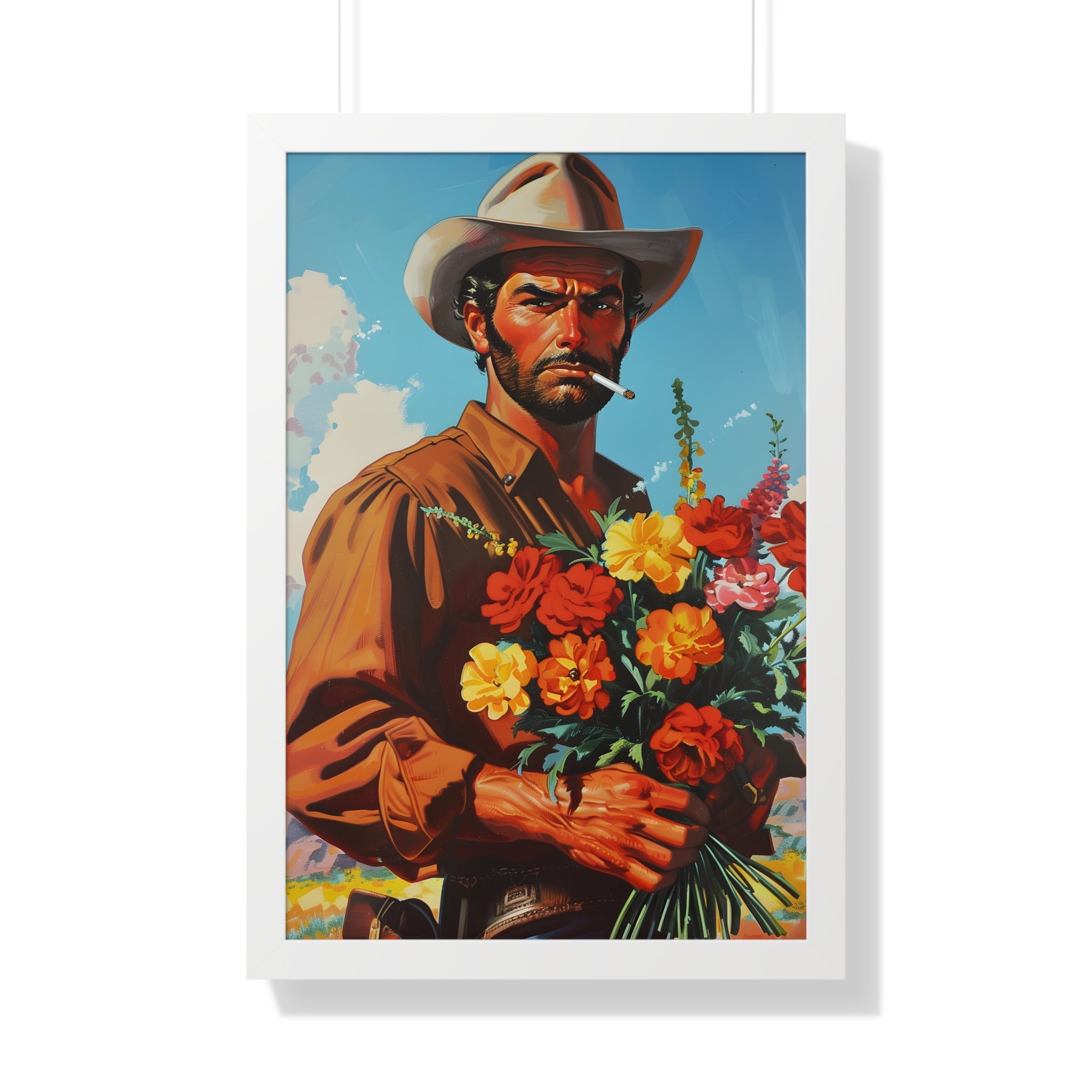 Framed Paper Print - Rugged Blooms Cowboy