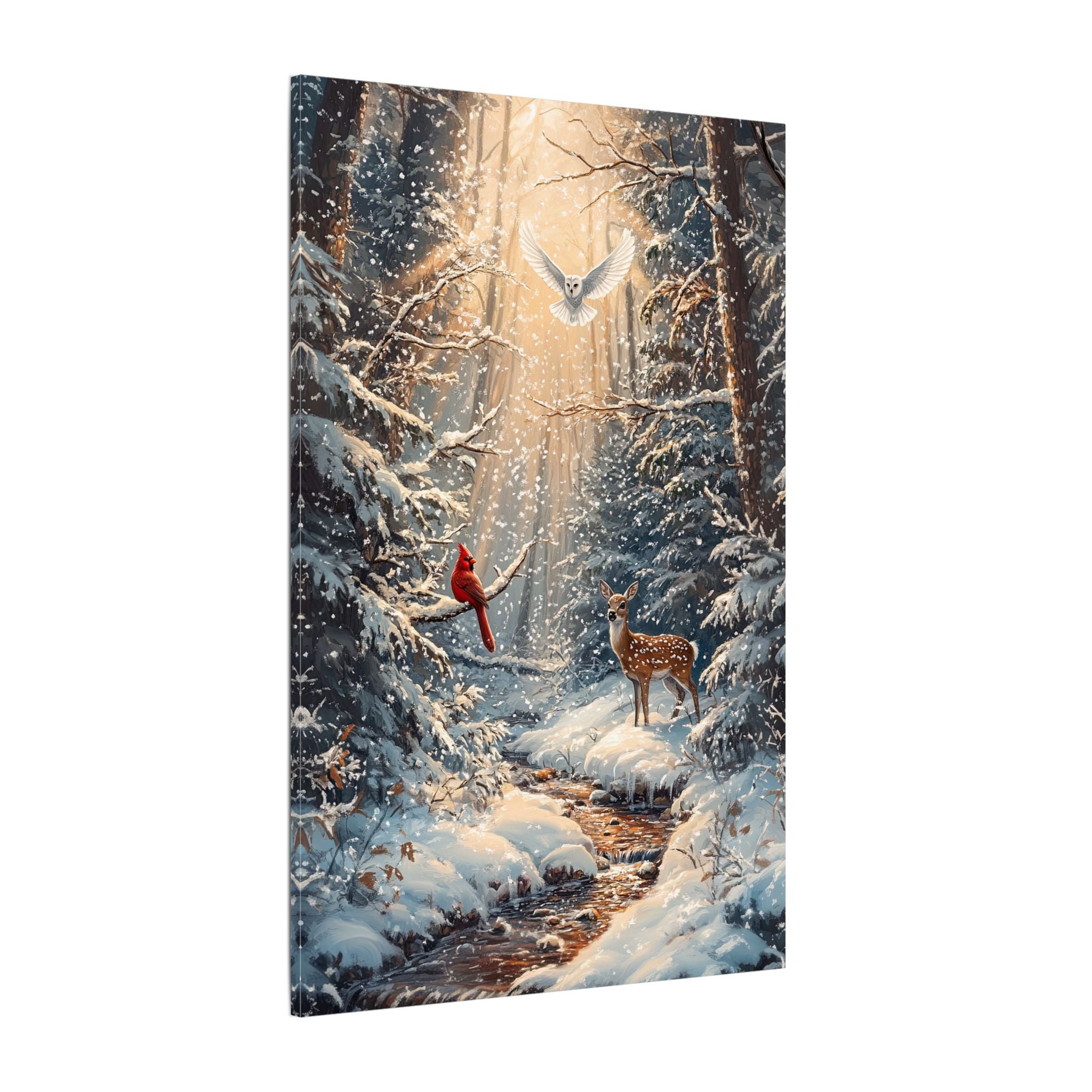 .75" Matte Canvas - Winter Cardinal Deer Owl
