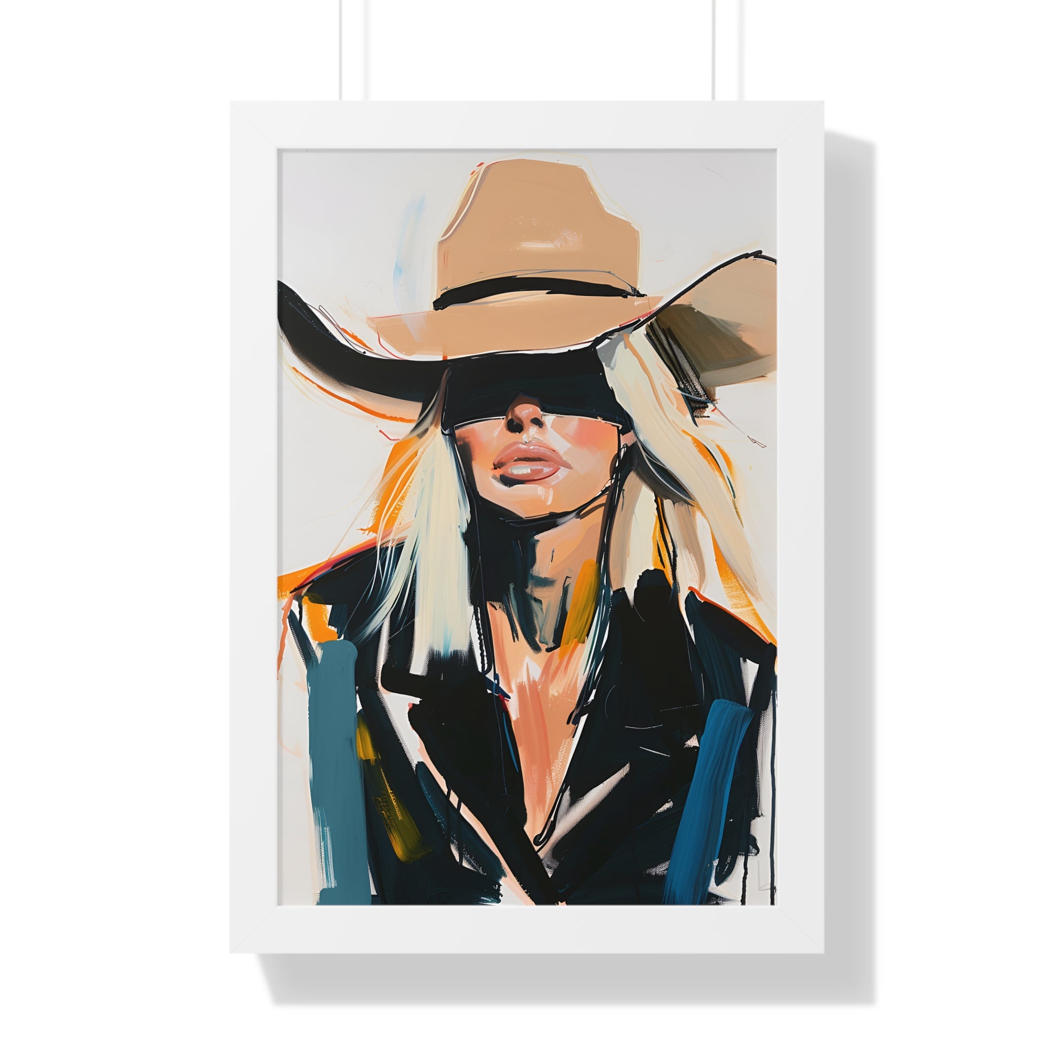 Framed Paper Print - Blindfolded Cowgirl Charm