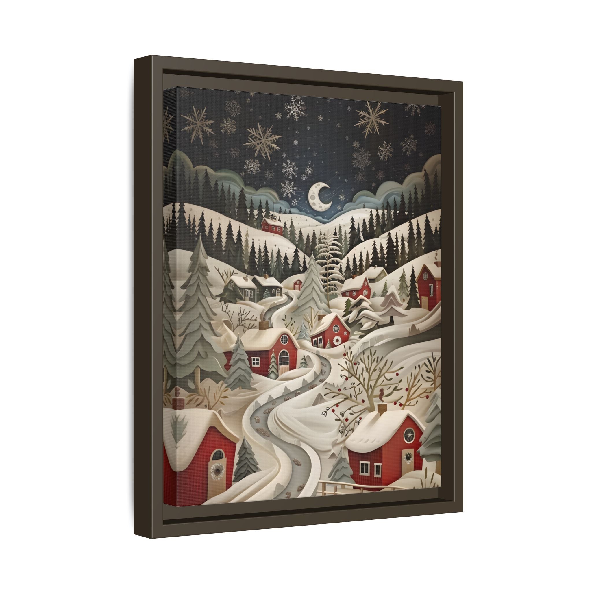 Framed Canvas - Silent Snowfall Village
