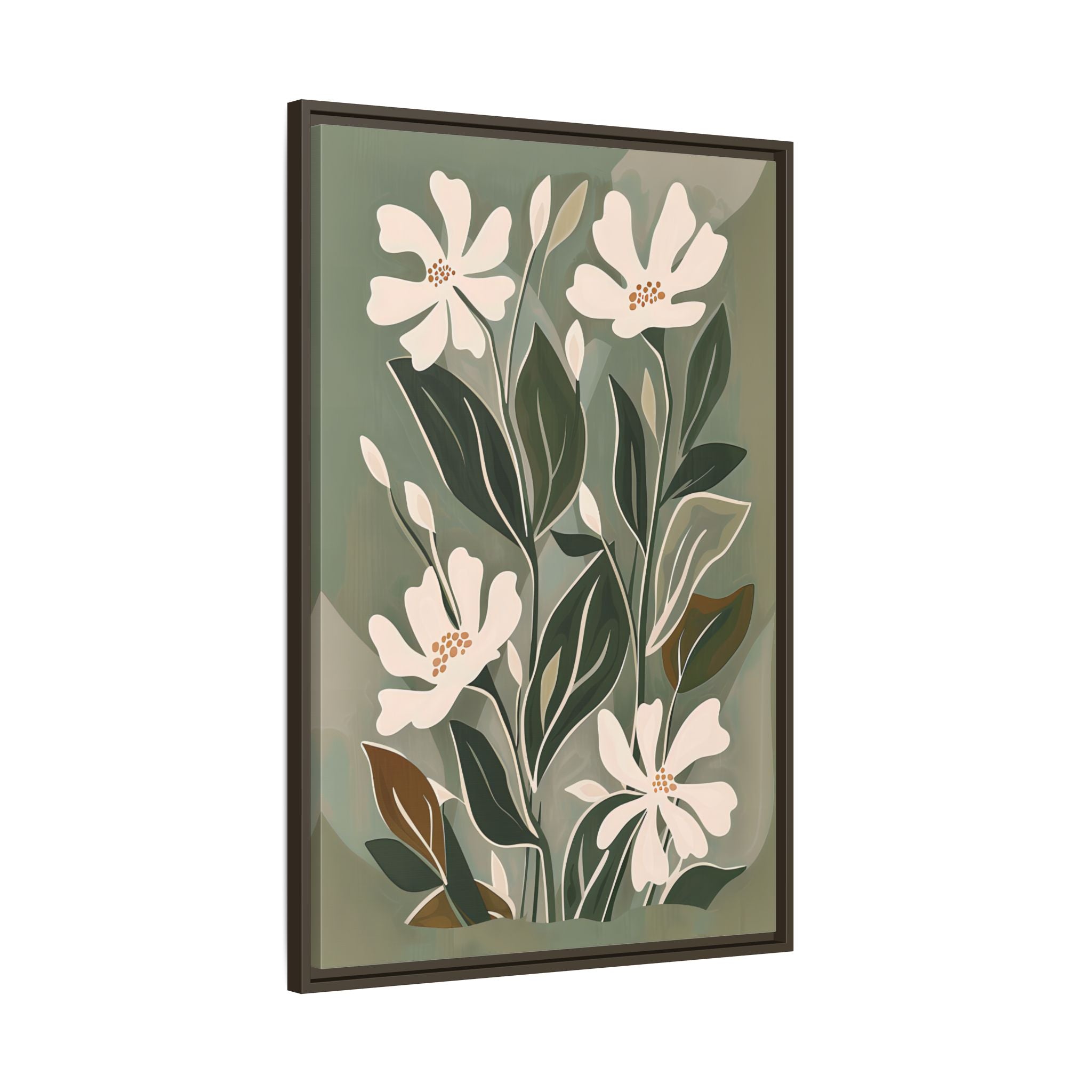 Framed Canvas - Cream Blooms on Sage Leaves