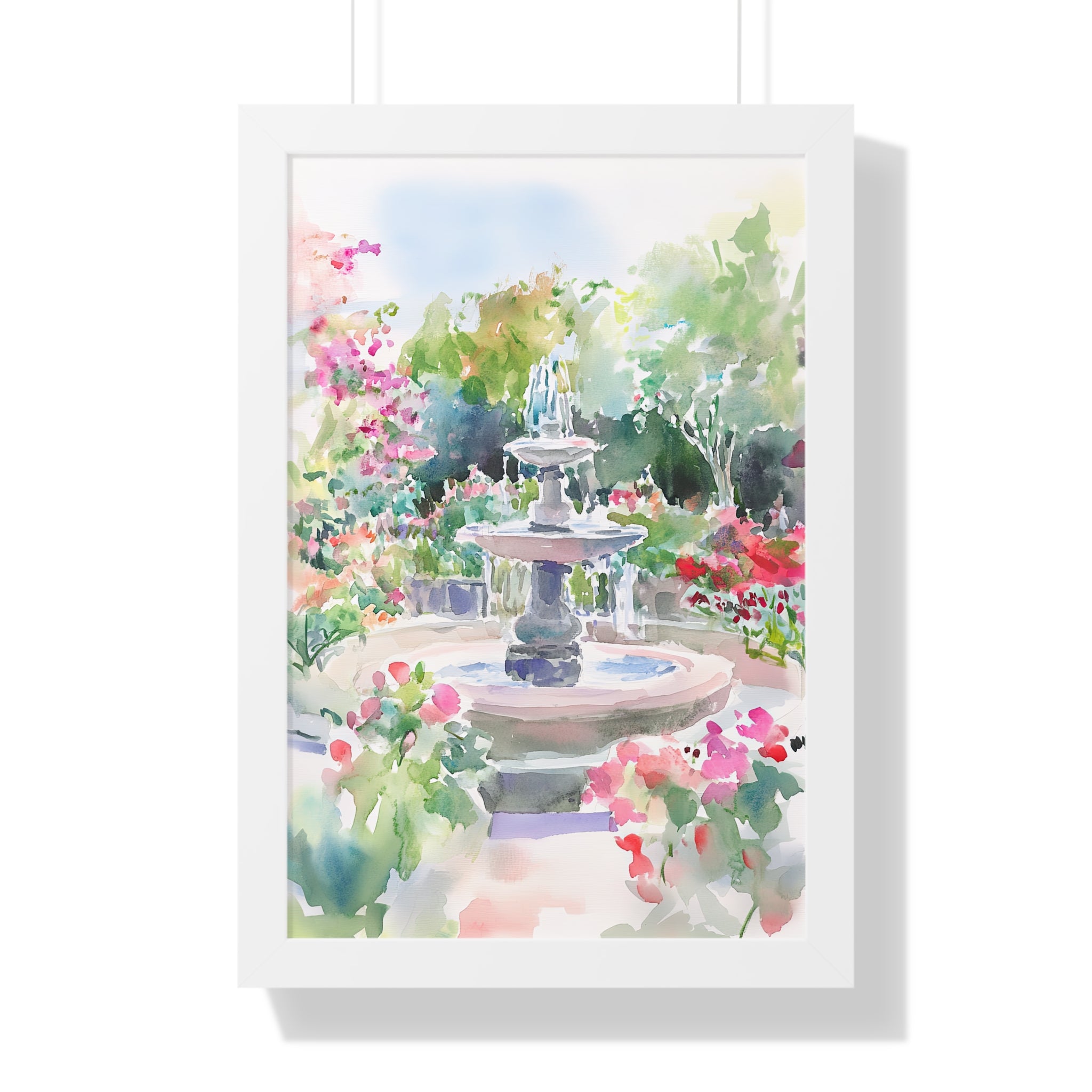 Framed Paper Print - Charleston Garden Fountain View
