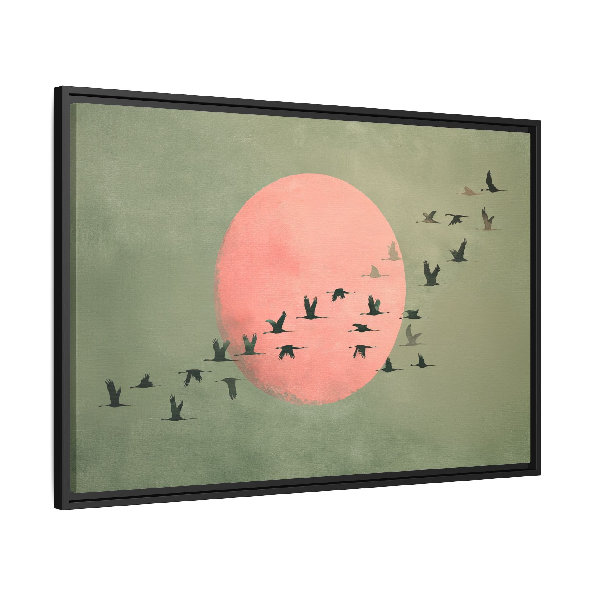 Framed Canvas - Blush Moon Bird Migration