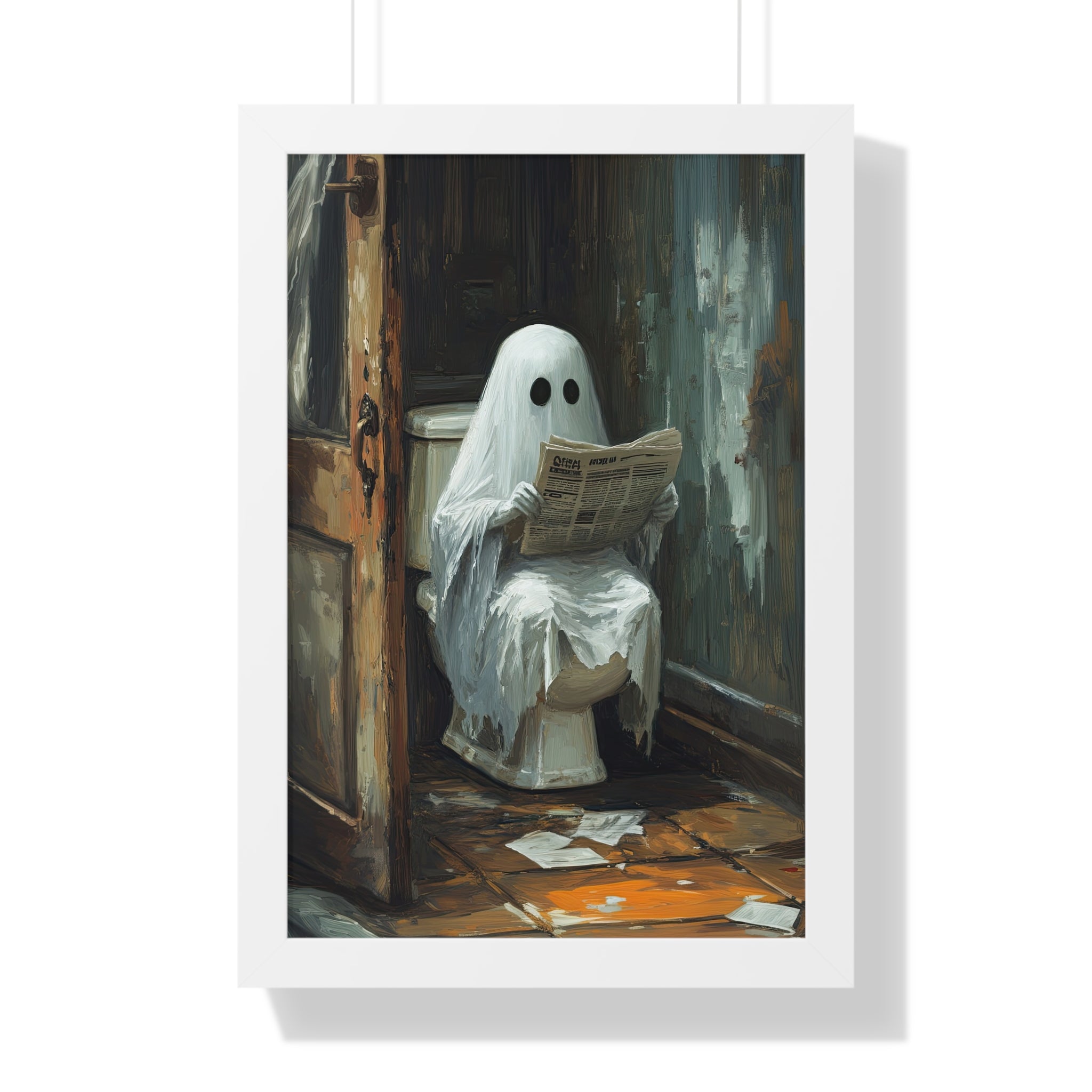 Framed Paper Print - Ghostly Bathroom Break