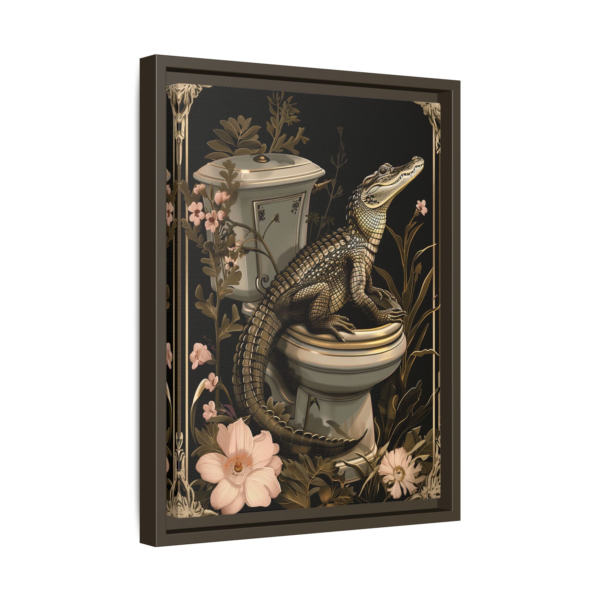 Framed Canvas - Toilet Gator Floral Surprise