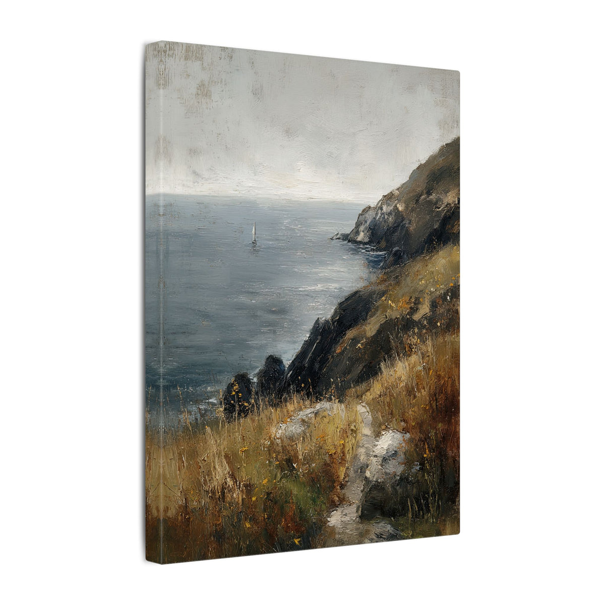 .75" Matte Canvas - Cliffside Sailboat Seascape