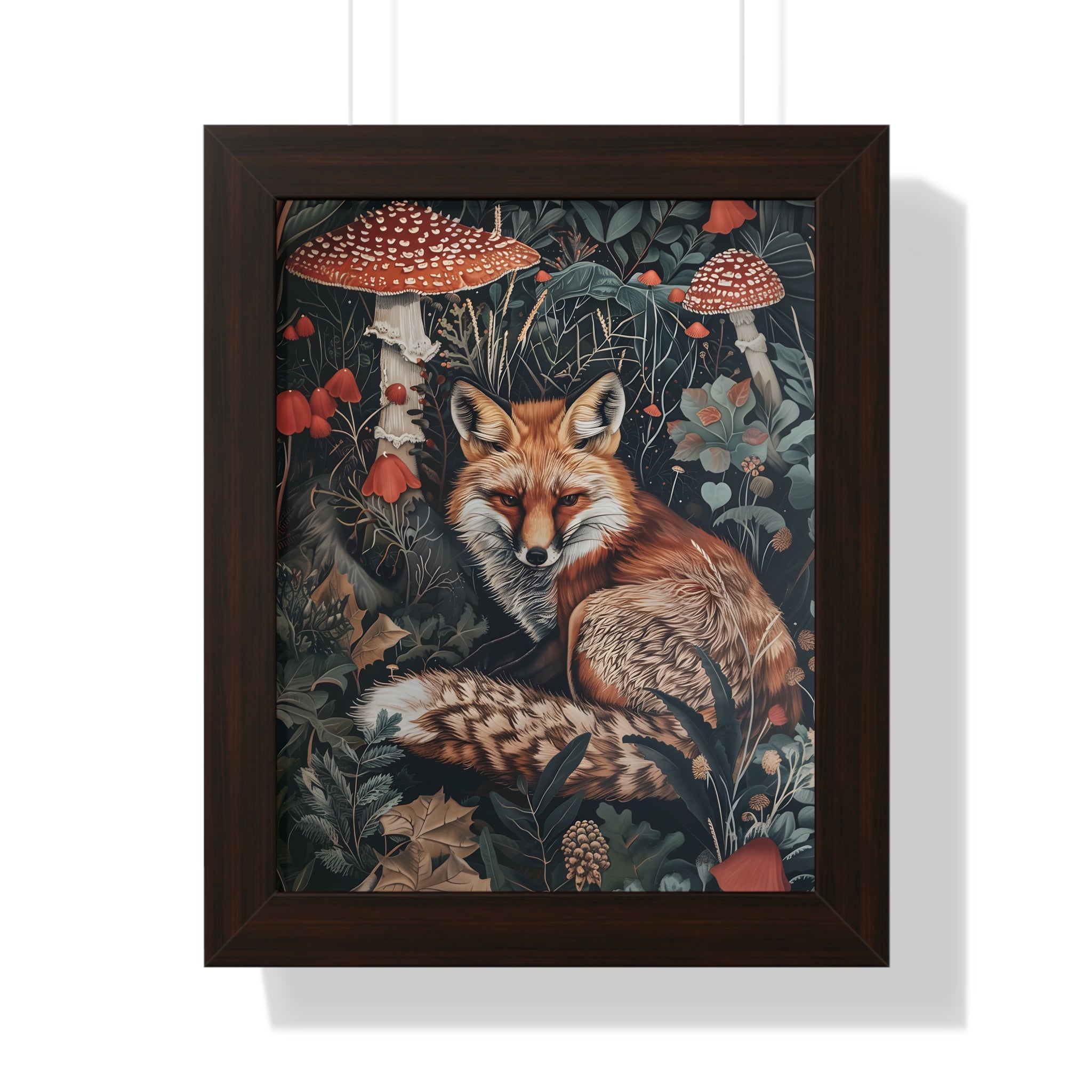 Framed Paper Print - Forest Fox with Mushrooms