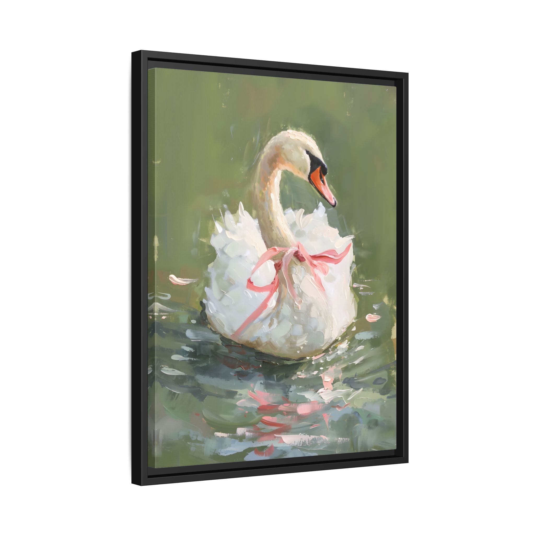 Framed Canvas - Ballet Swan in Pink Bow