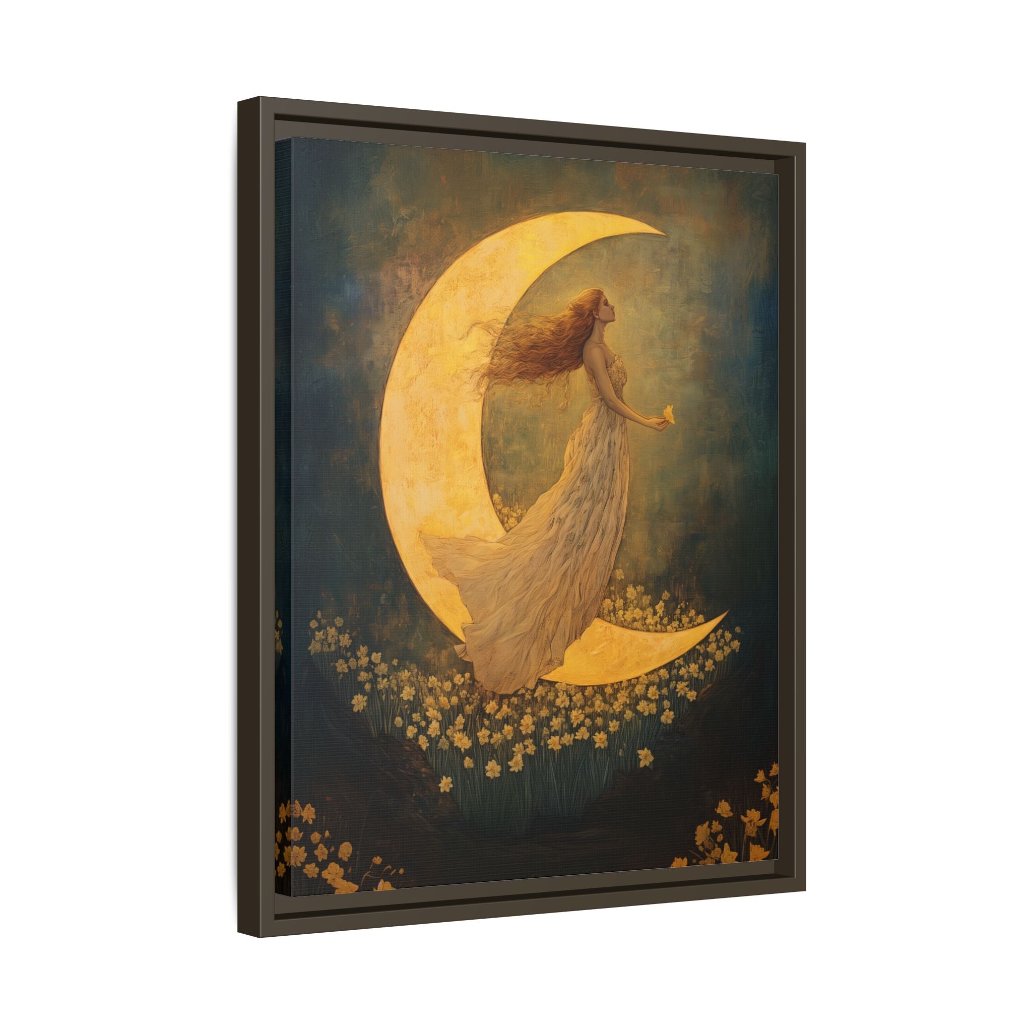 Framed Canvas - Moonlit Dreamer with Daffodils