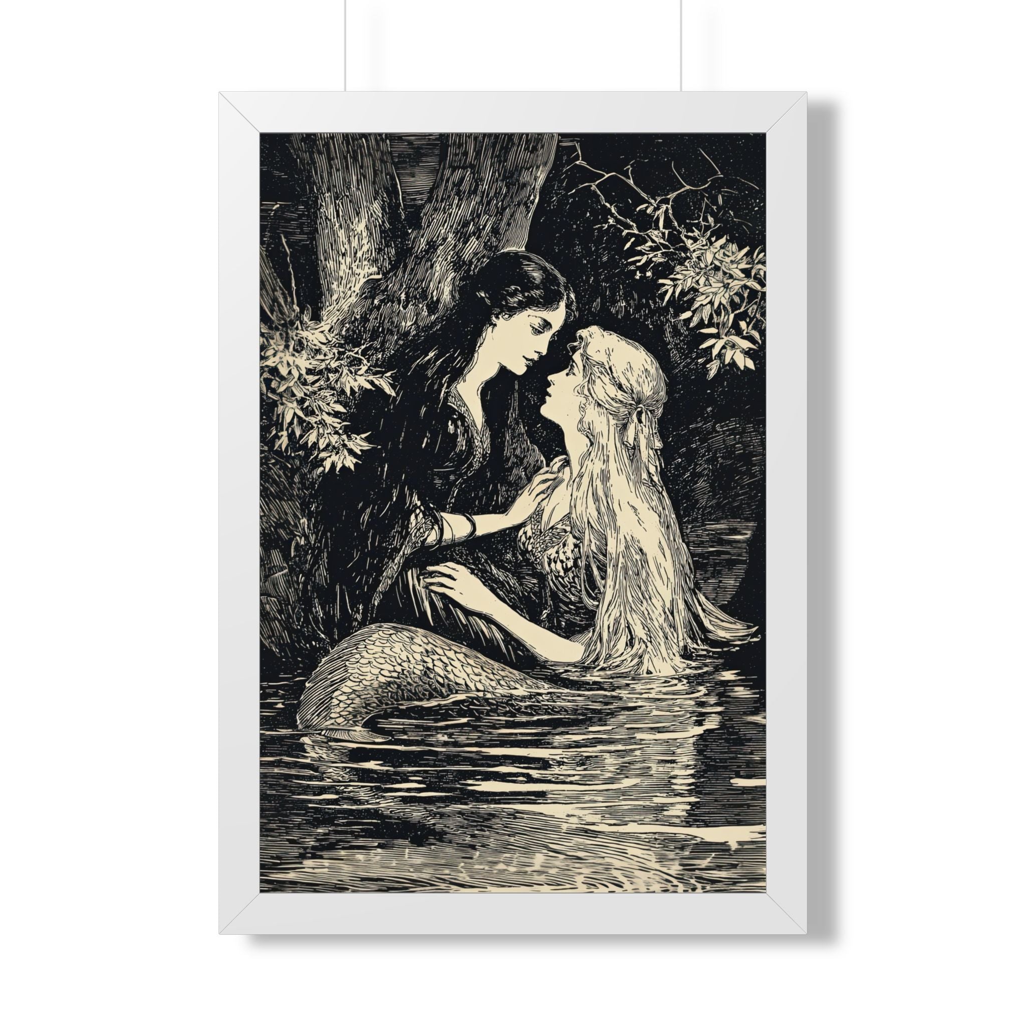 Framed Paper Print - Mermaid Fairy Midnight Kiss