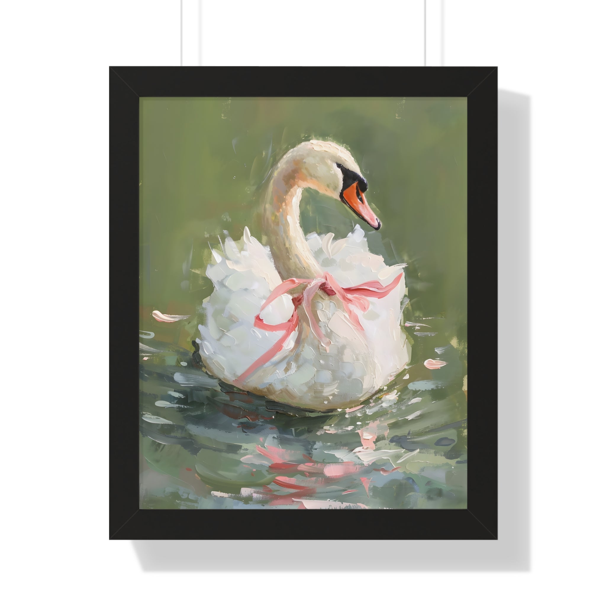Framed Paper Print - Ballet Swan in Pink Bow