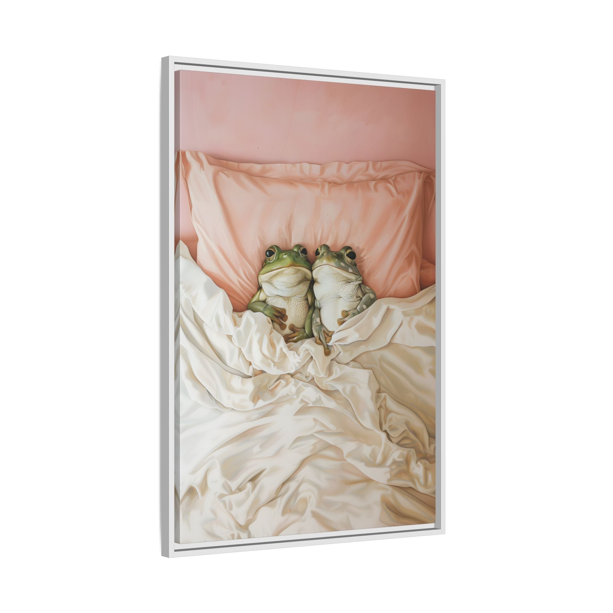 Framed Canvas - Cozy Frogs Romantic Bliss