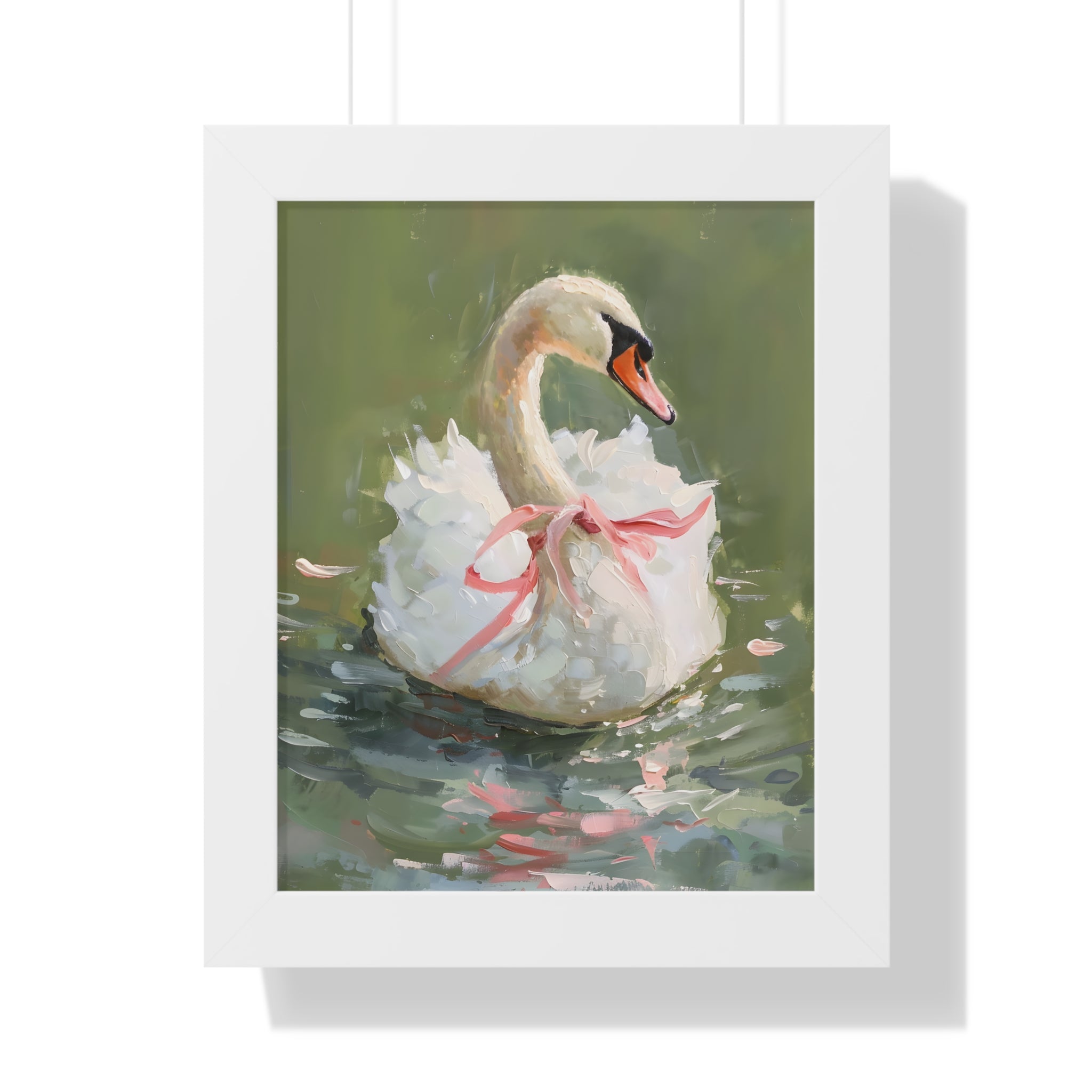 Framed Paper Print - Ballet Swan in Pink Bow