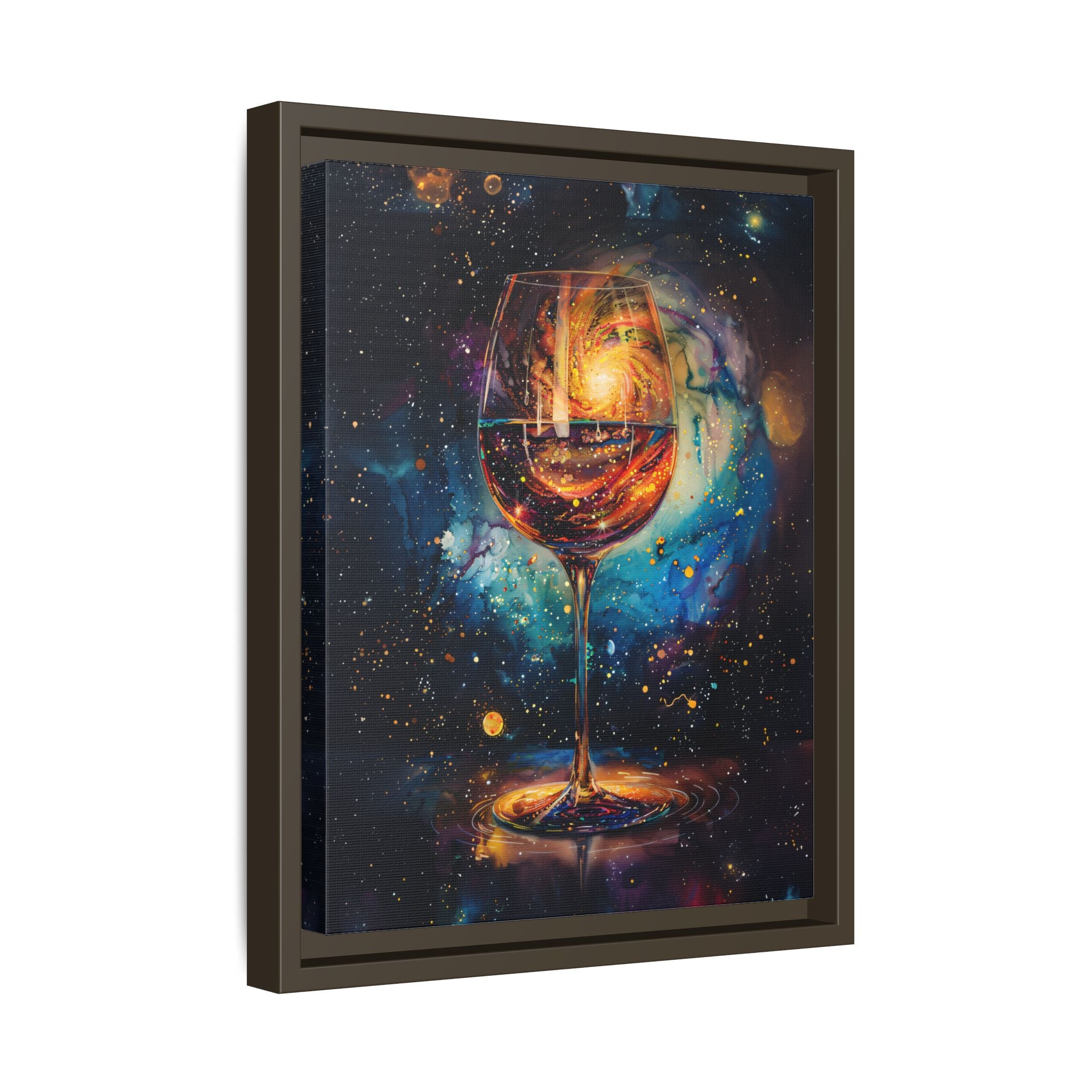 Framed Canvas - Cosmic Swirl in Wine Glass