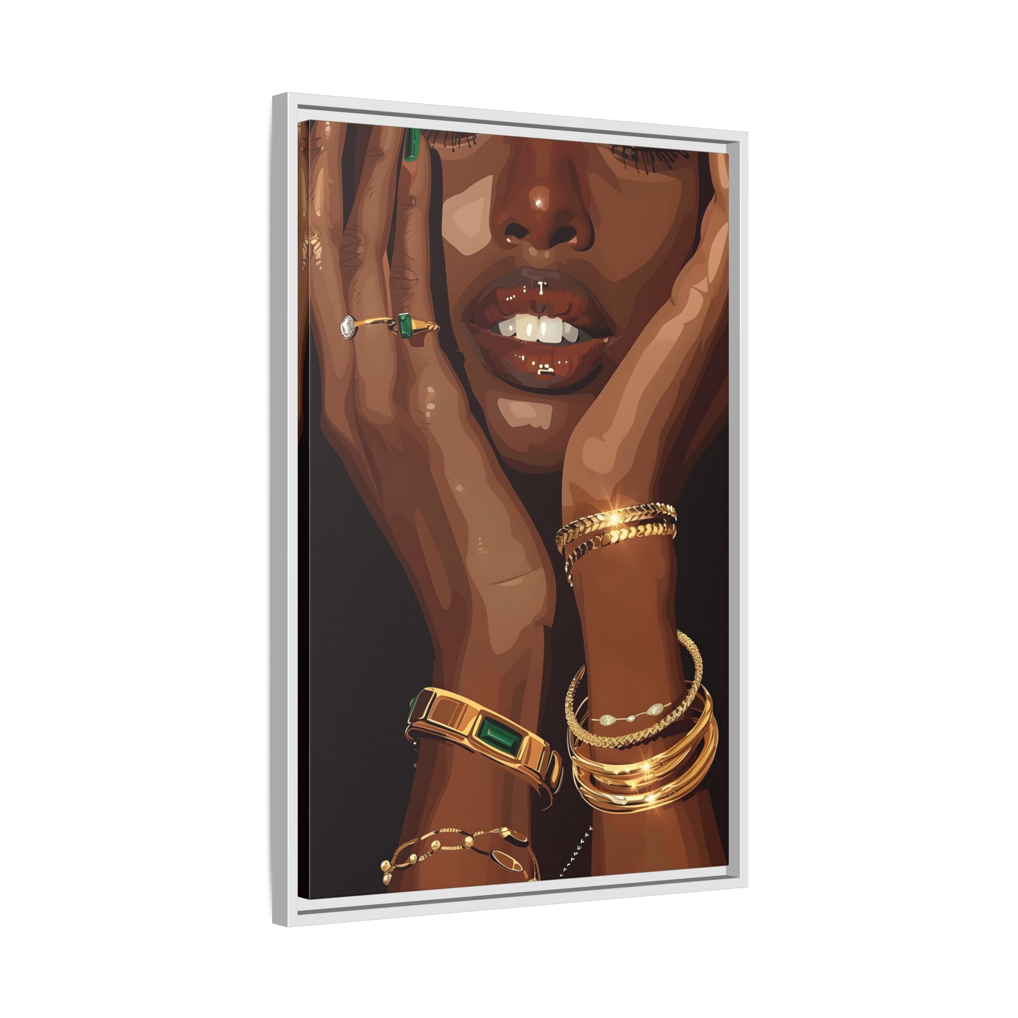 Framed Canvas - Golden Emerald Beauty Portrait