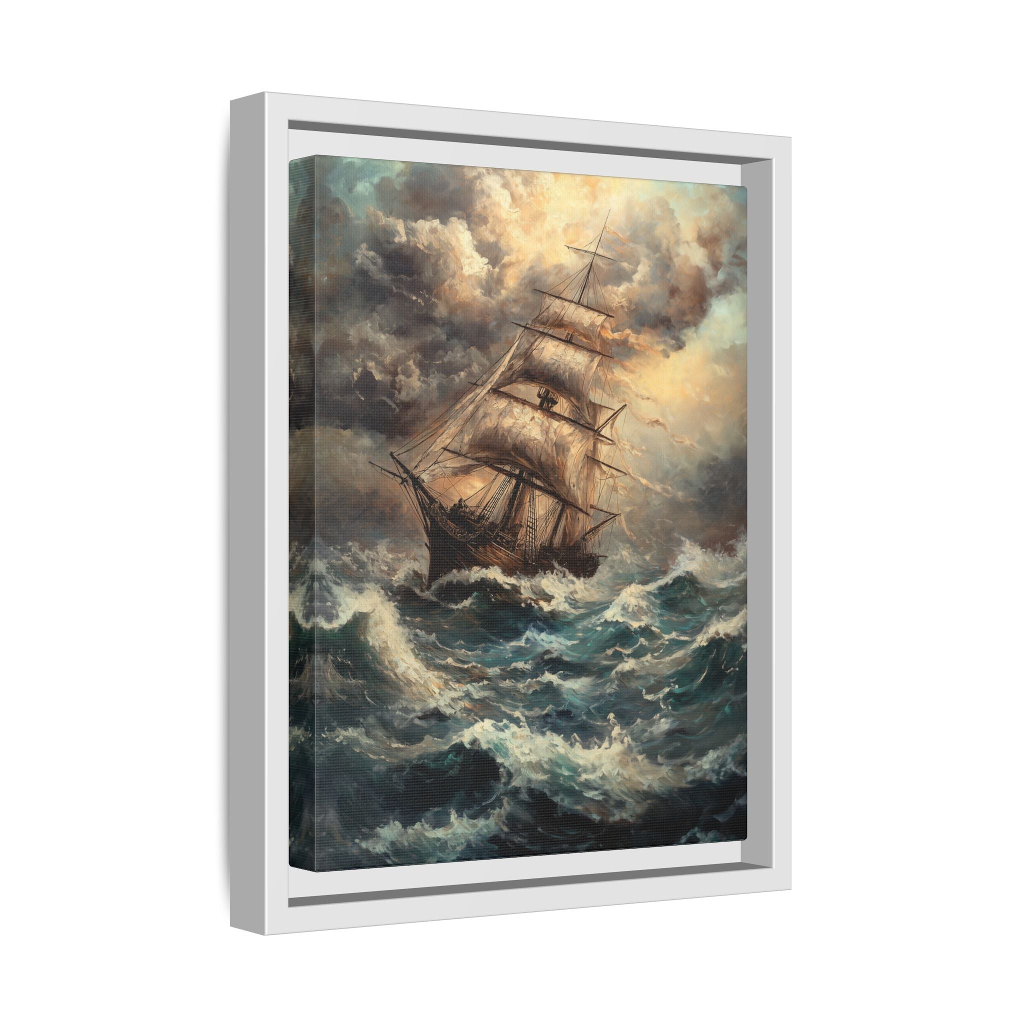 Framed Canvas - Stormy Voyage Sailing Ship