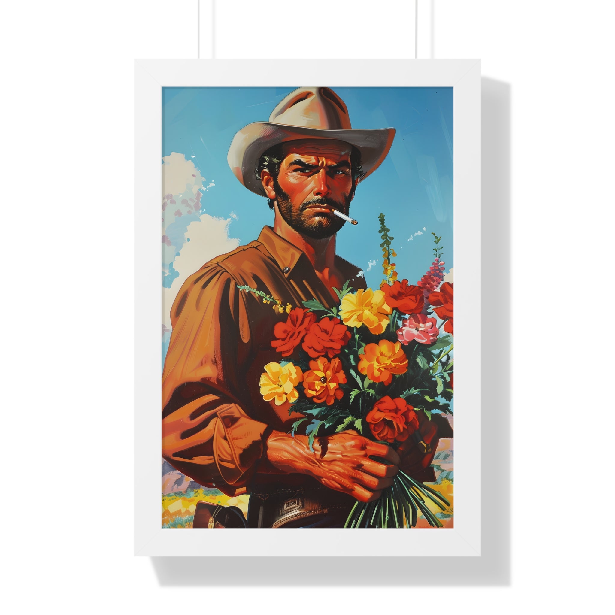 Framed Paper Print - Rugged Blooms Cowboy