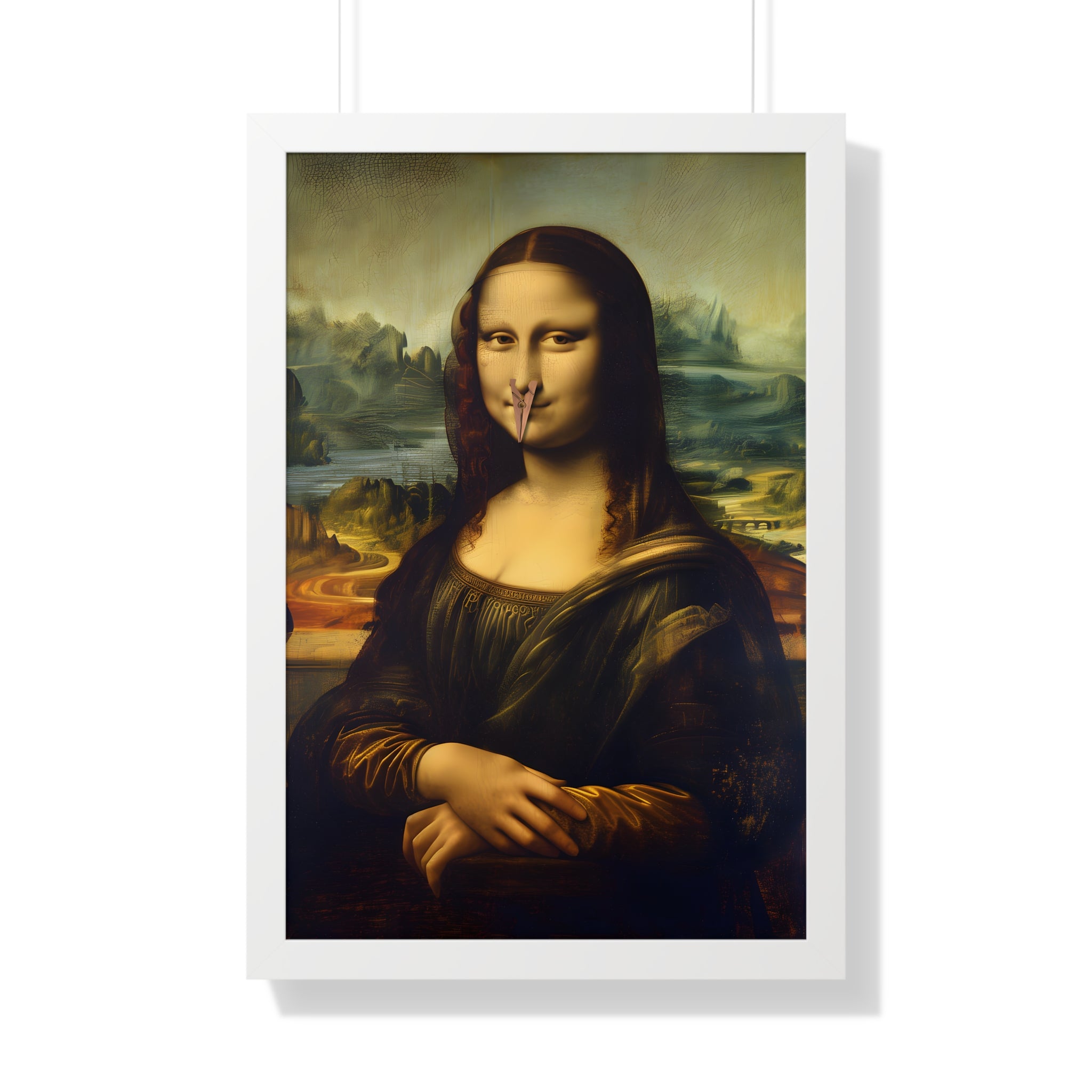 Framed Paper Print - Mona Lisa Nose Peg Gag