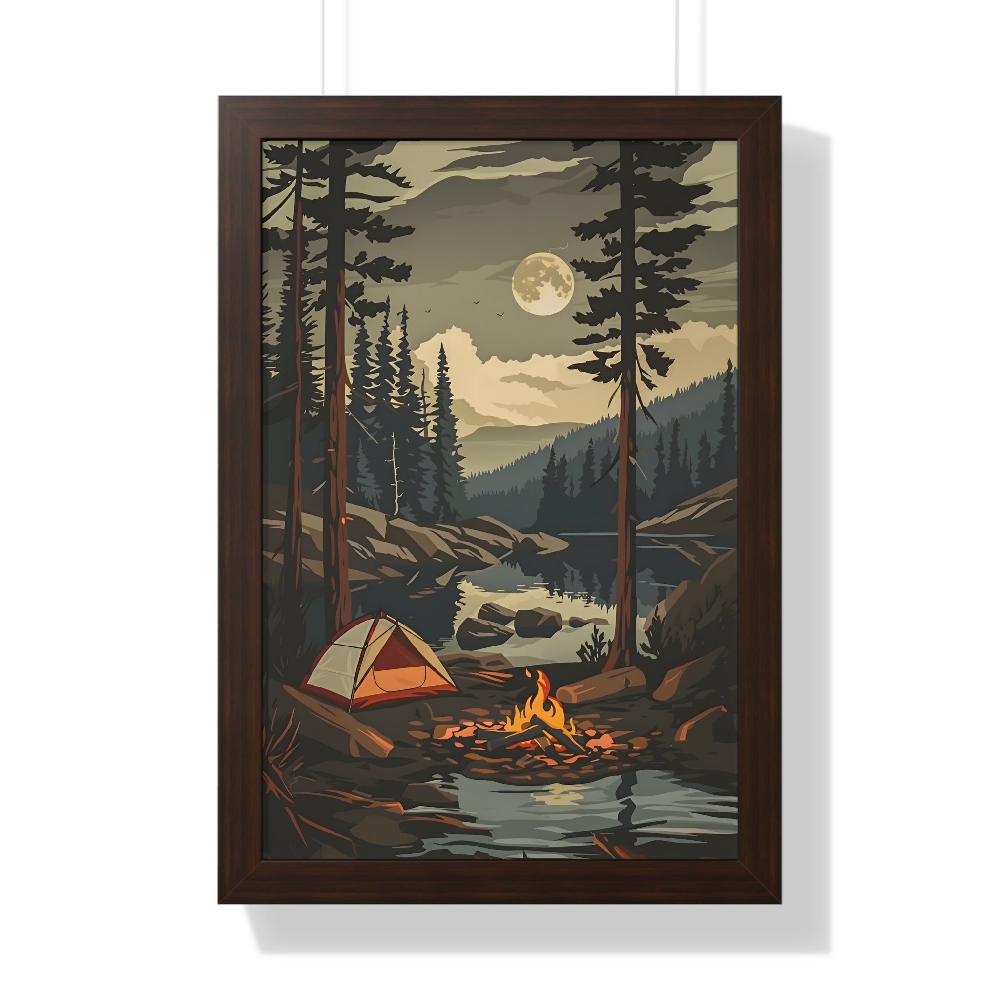 Framed Paper Print - Moonlit Campfire Escape