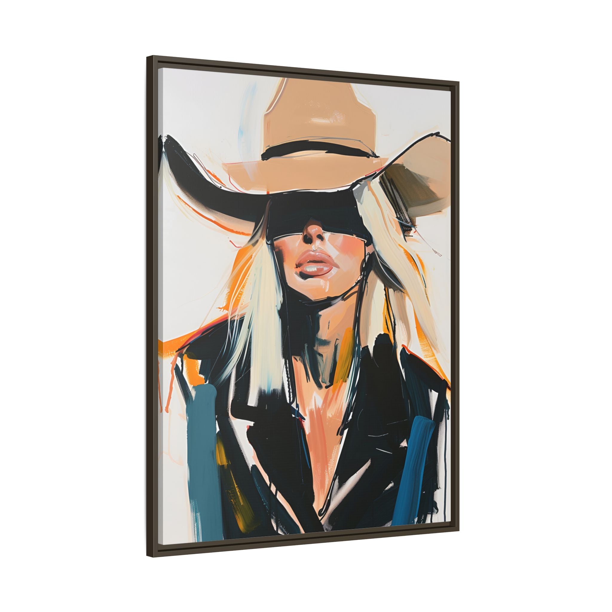 Framed Canvas - Blindfolded Cowgirl Charm