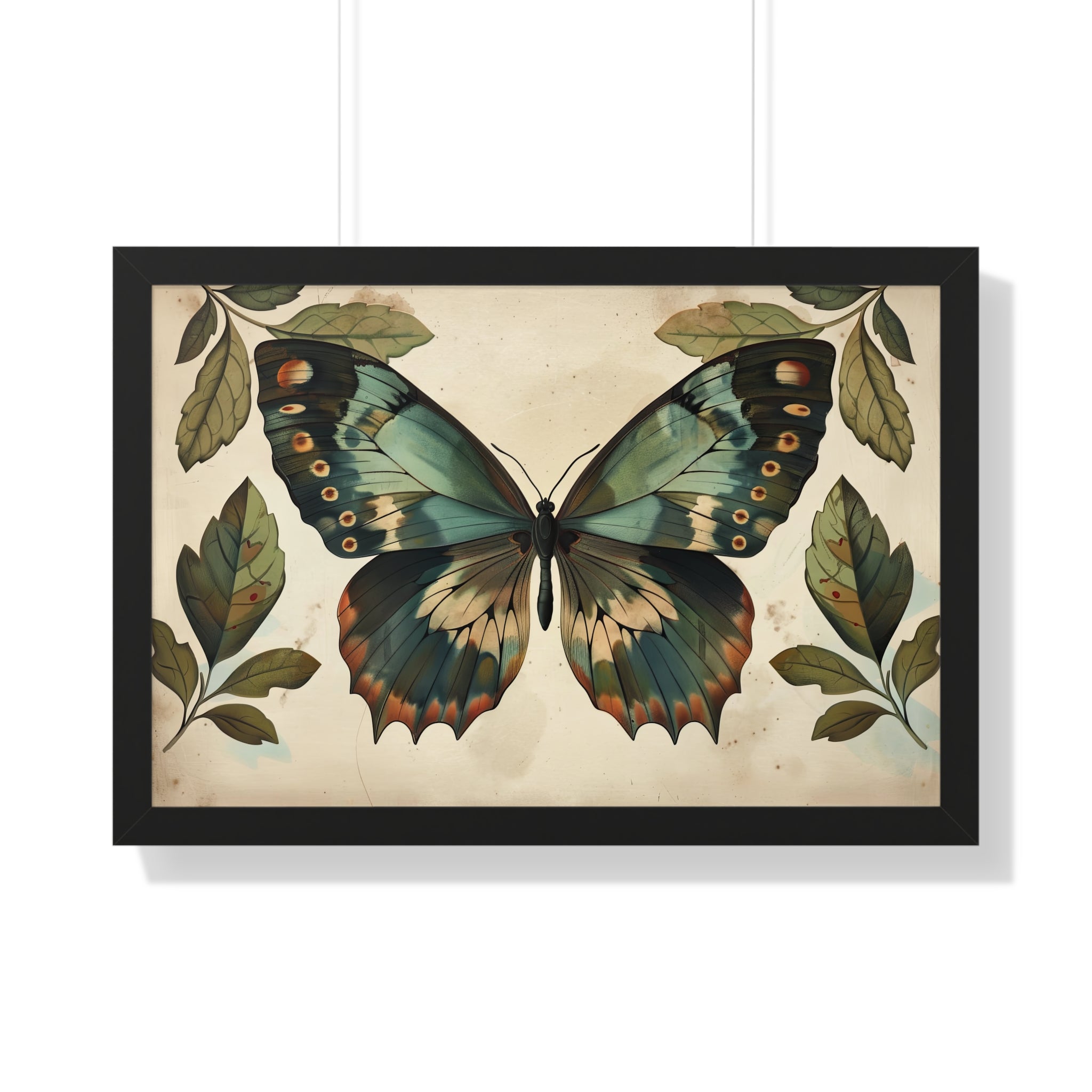 Framed Paper Print - Vintage Iridescent Butterfly Bloom