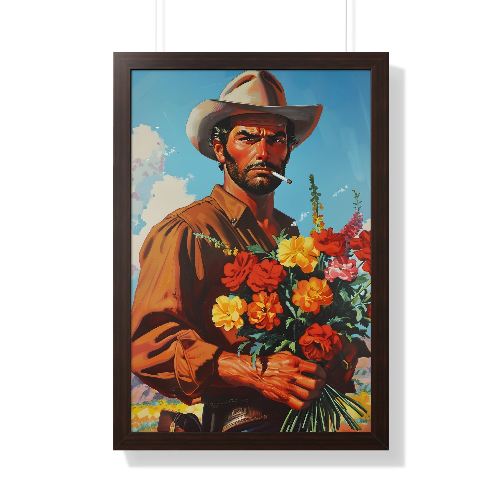 Framed Paper Print - Rugged Blooms Cowboy