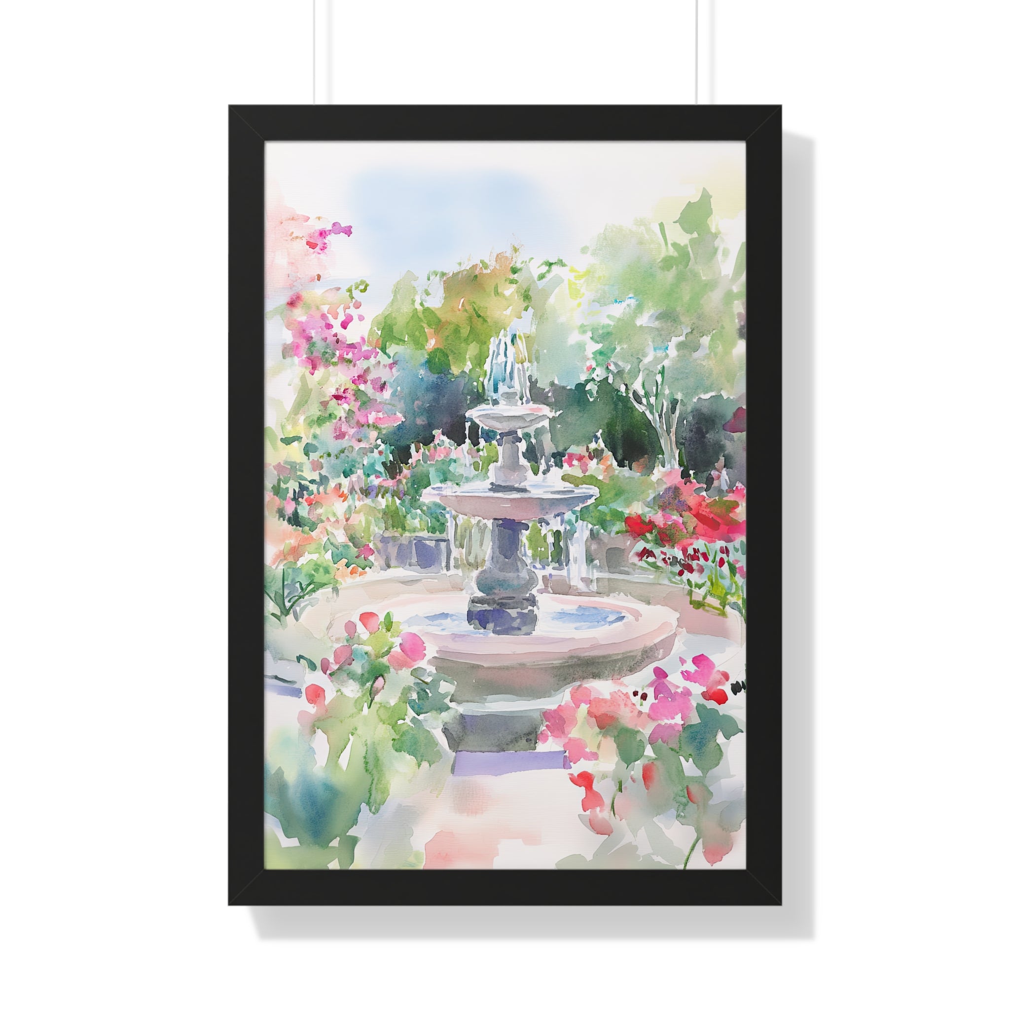 Framed Paper Print - Charleston Garden Fountain View