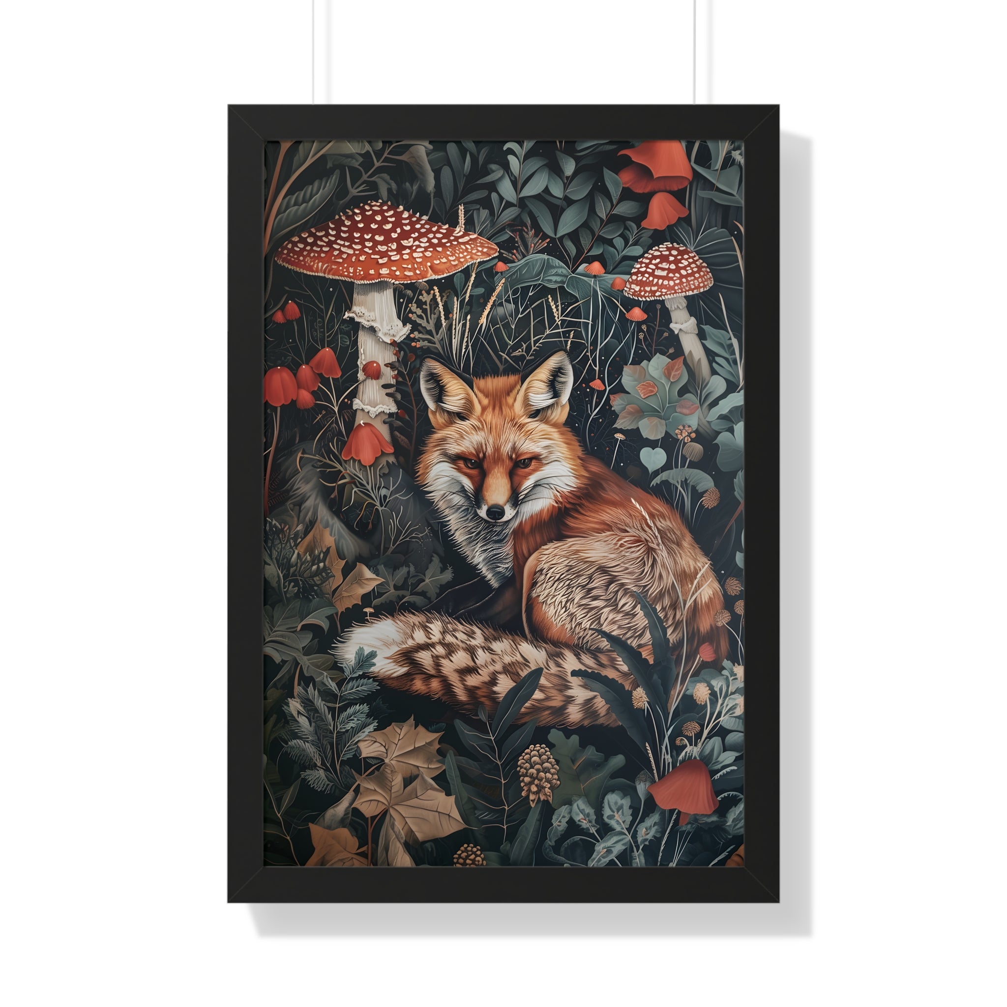 Framed Paper Print - Forest Fox with Mushrooms