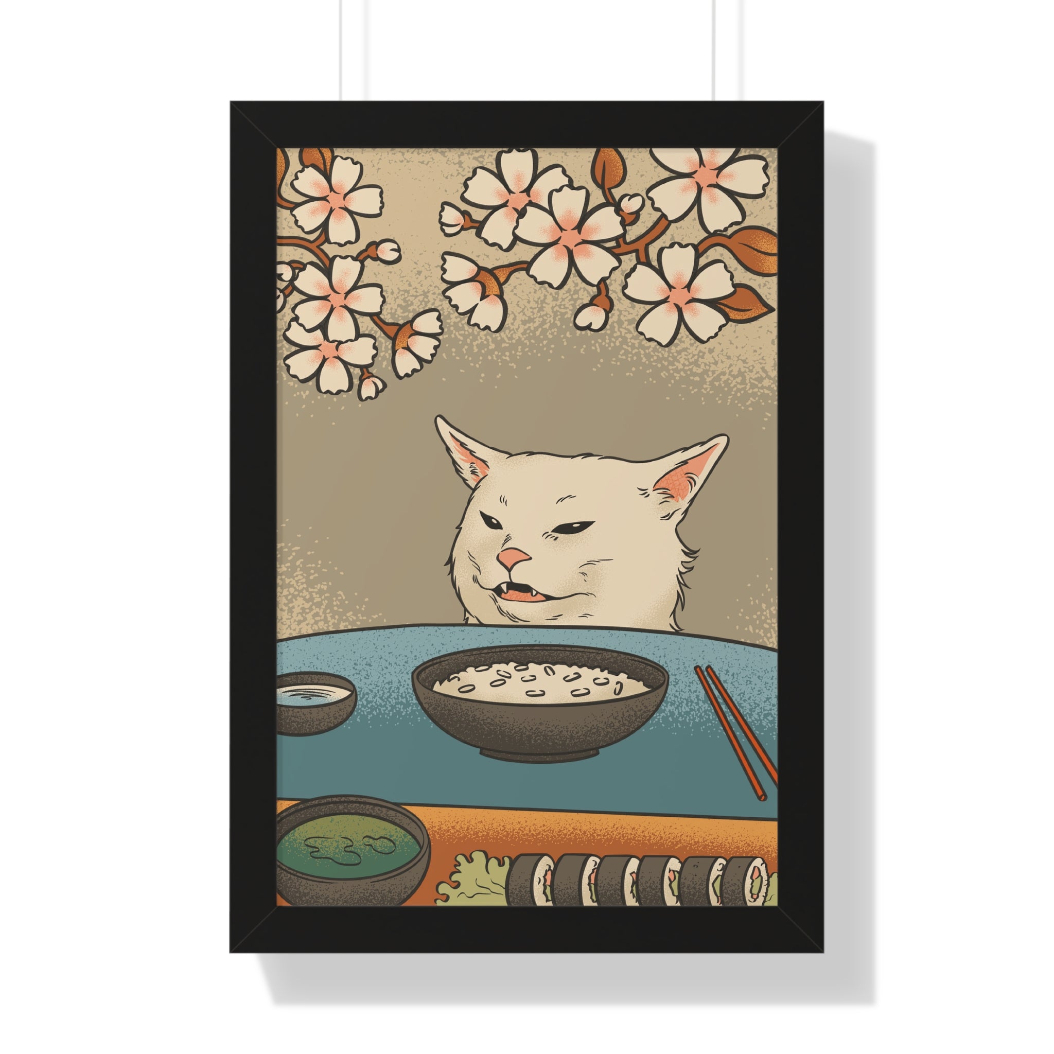 Framed Paper Print - Unimpressed Cat Meme Ukiyo-e
