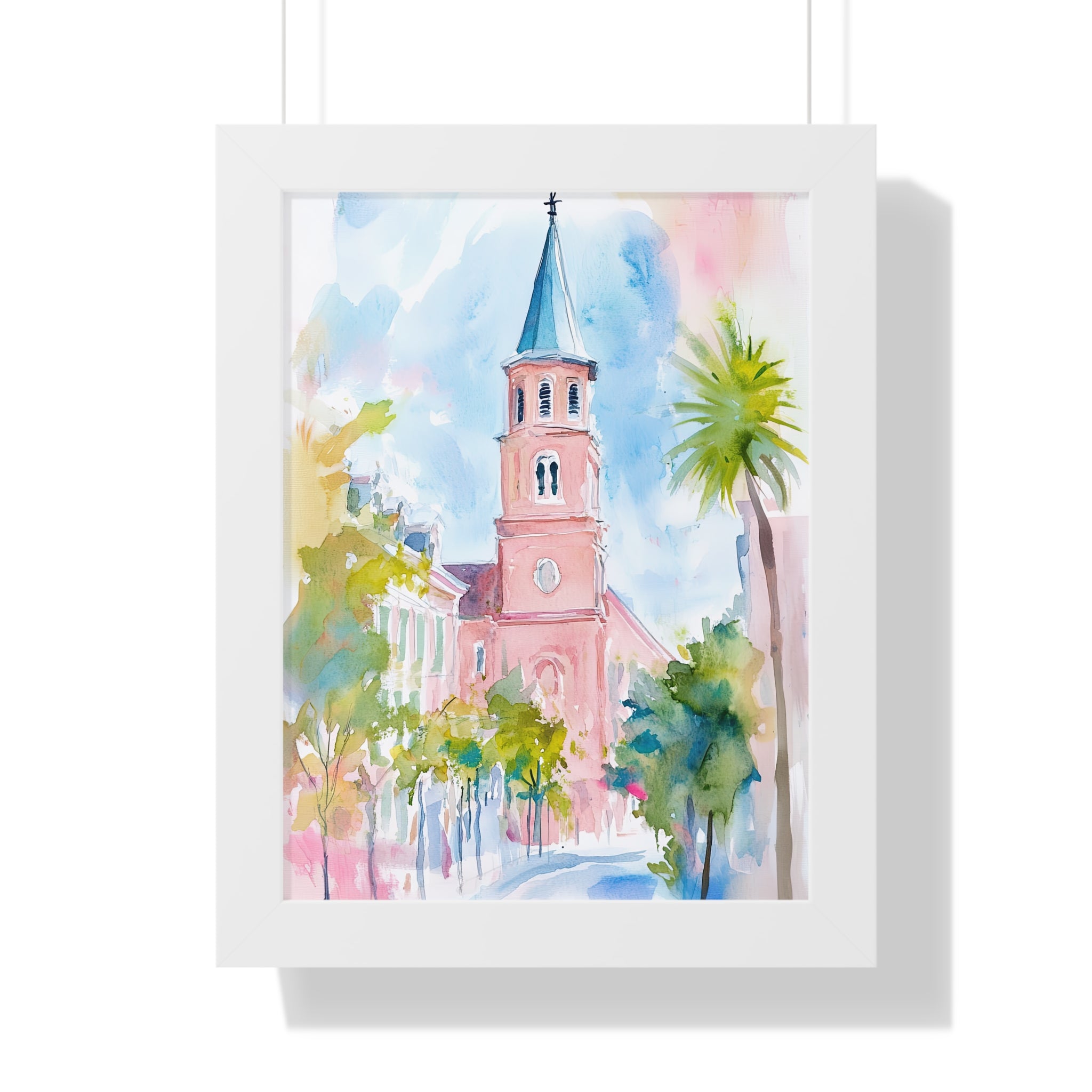 Framed Paper Print - Charleston Steeple in Pastel Haze