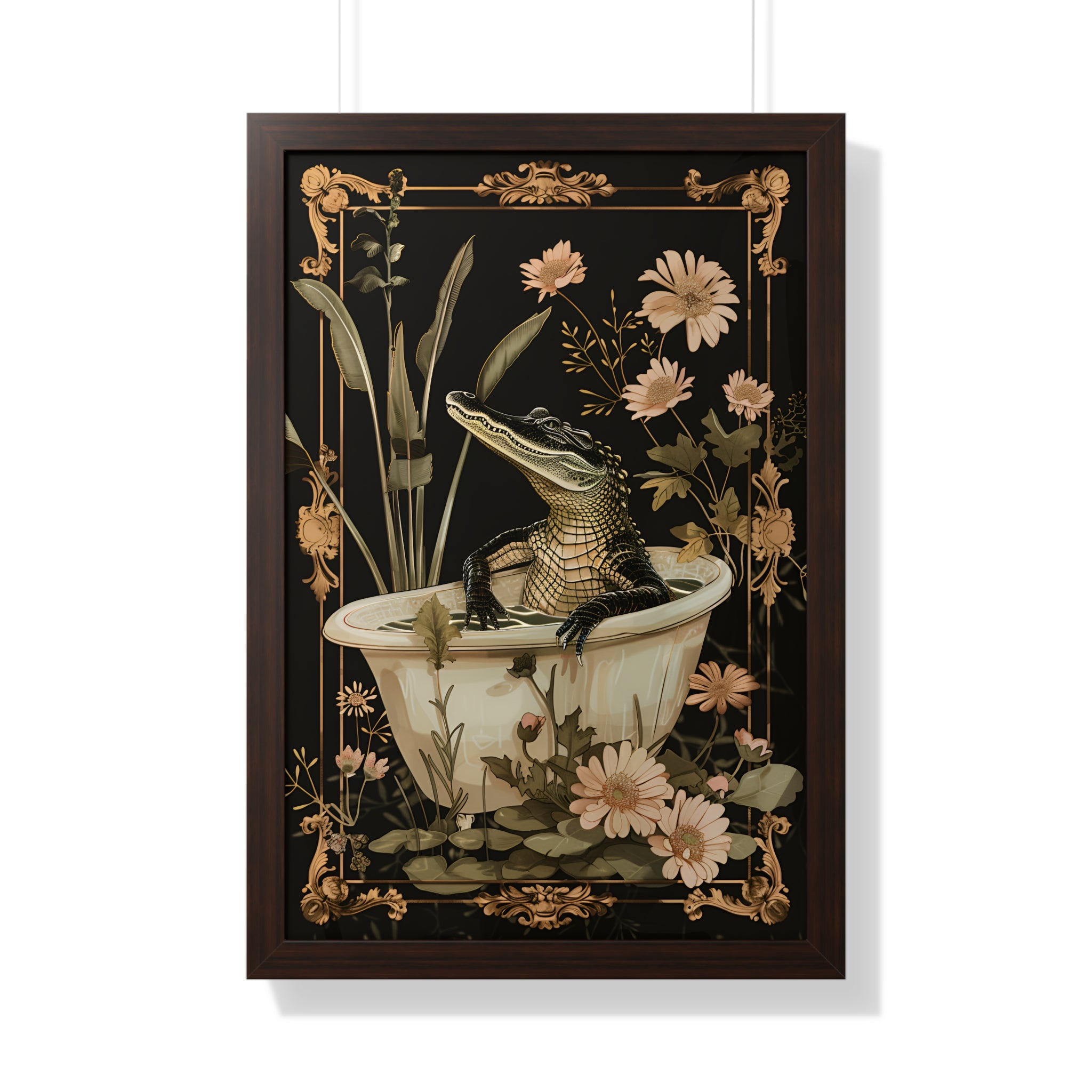 Framed Paper Print - Crocodile in Bloom Bath Bliss
