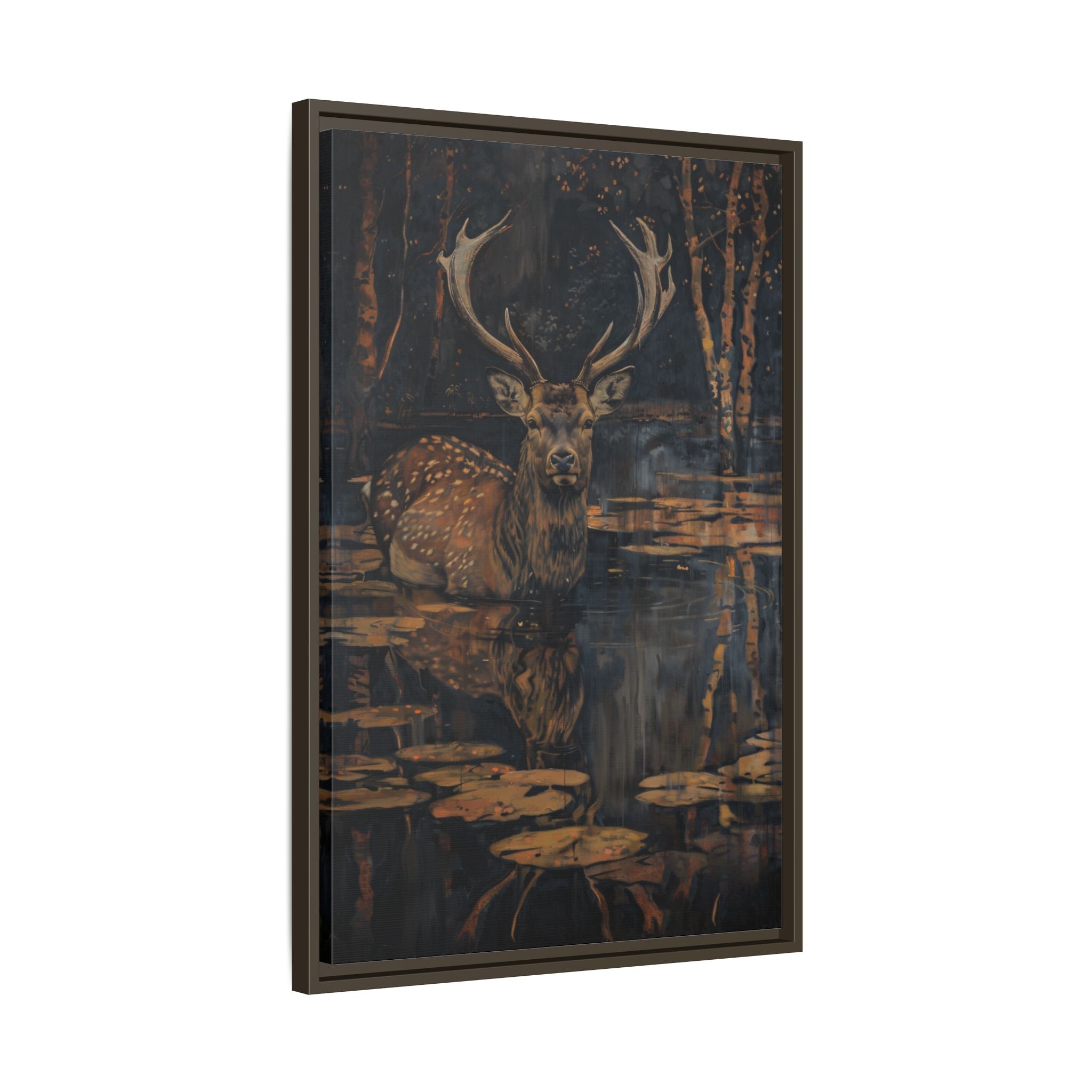 Framed Canvas - Twilight Stag Reflection