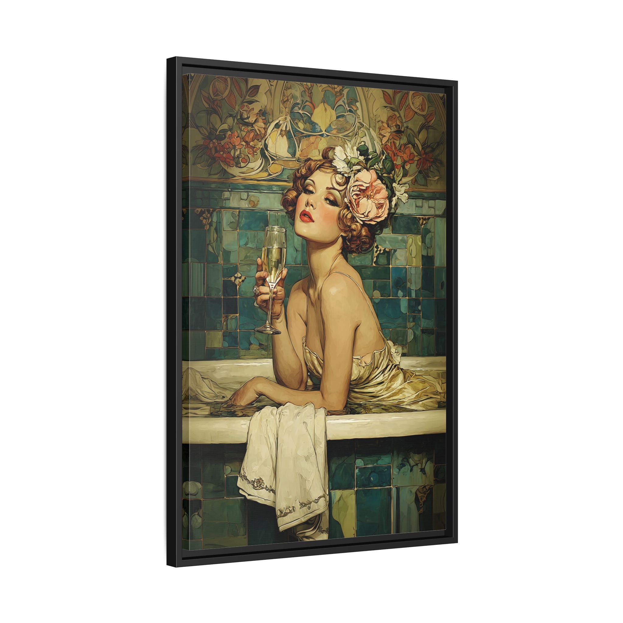 Framed Canvas - Champagne Bathtub Coquette