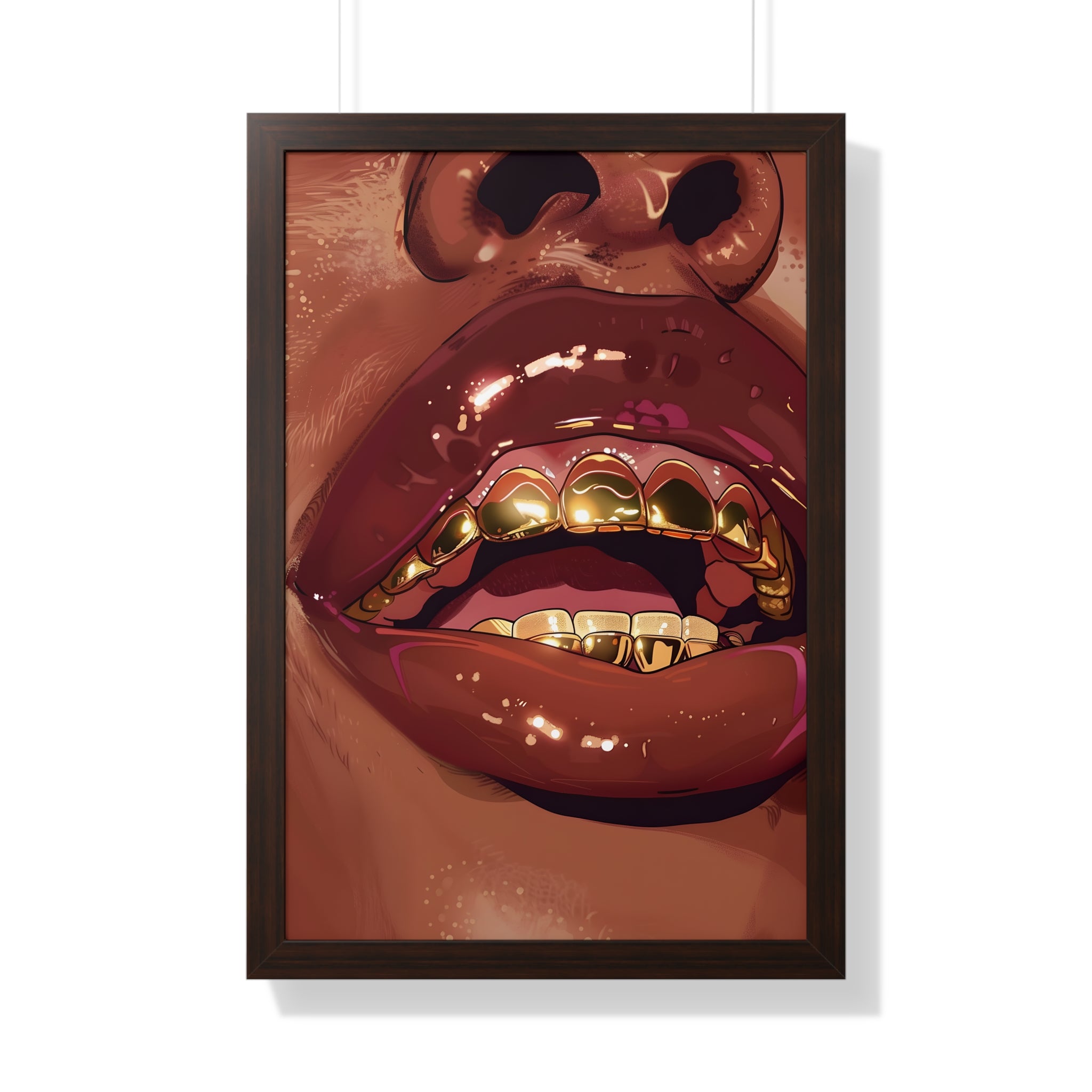 Framed Paper Print - Gold Grills Glam Closeup