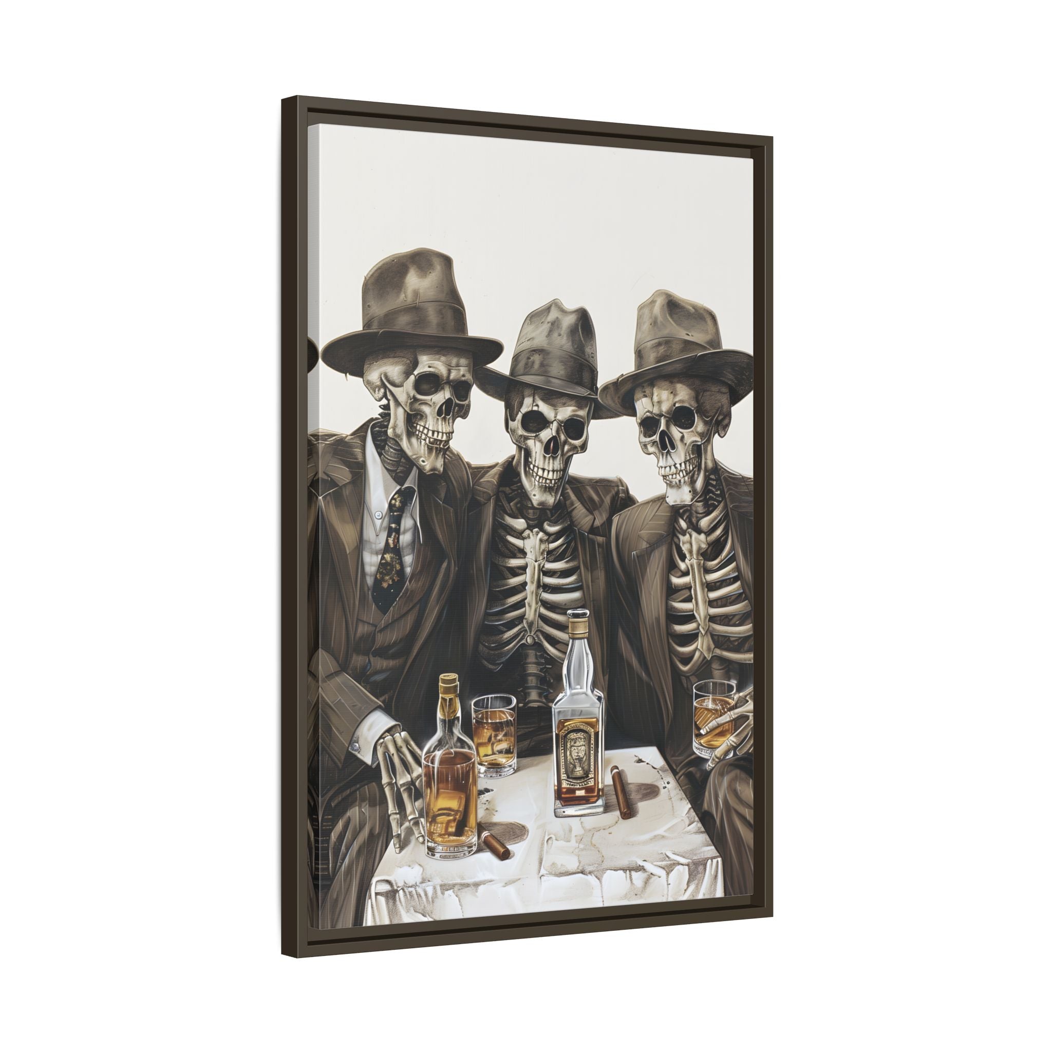 Framed Canvas - Skeleton Whiskey Gentlemen