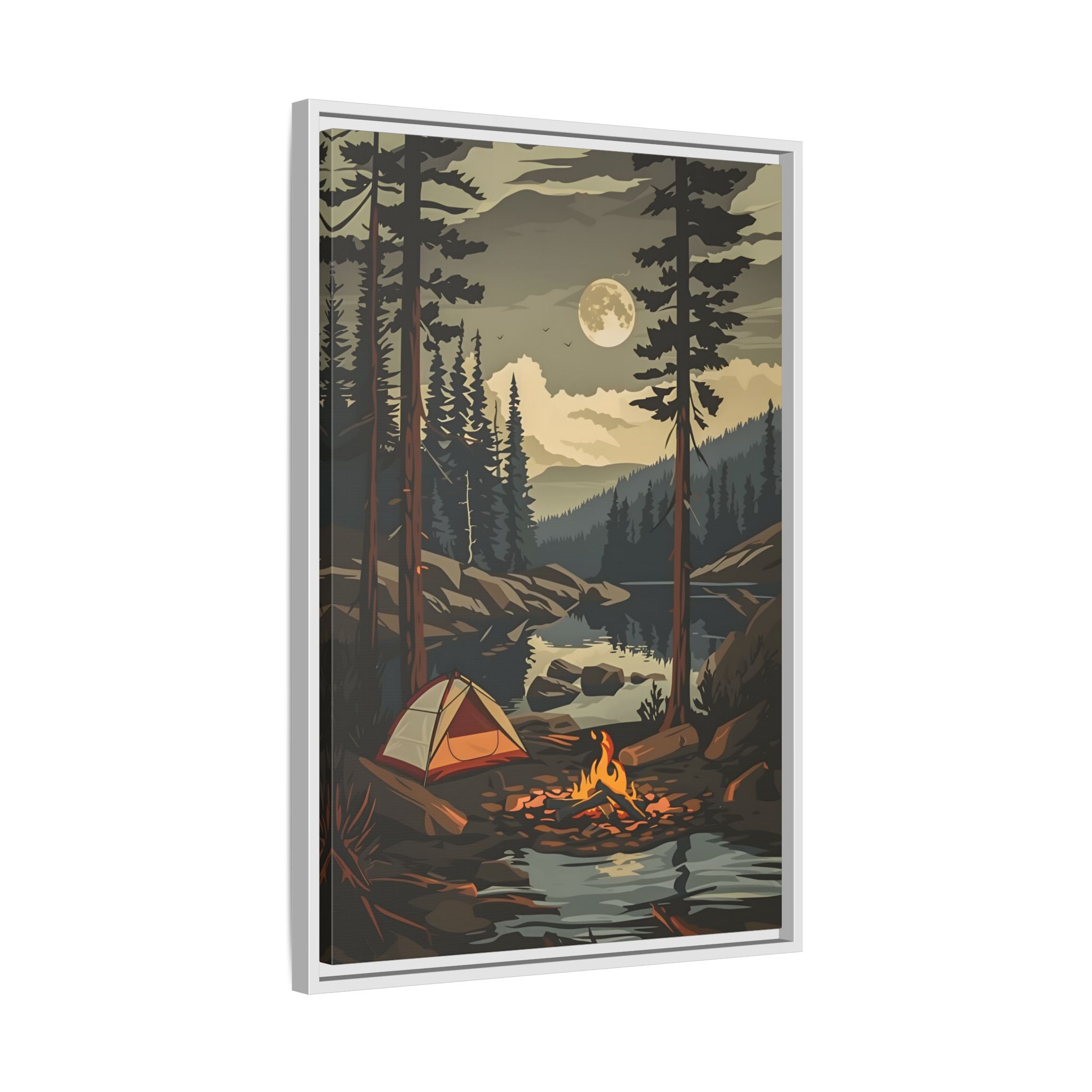 Framed Canvas - Moonlit Campfire Escape