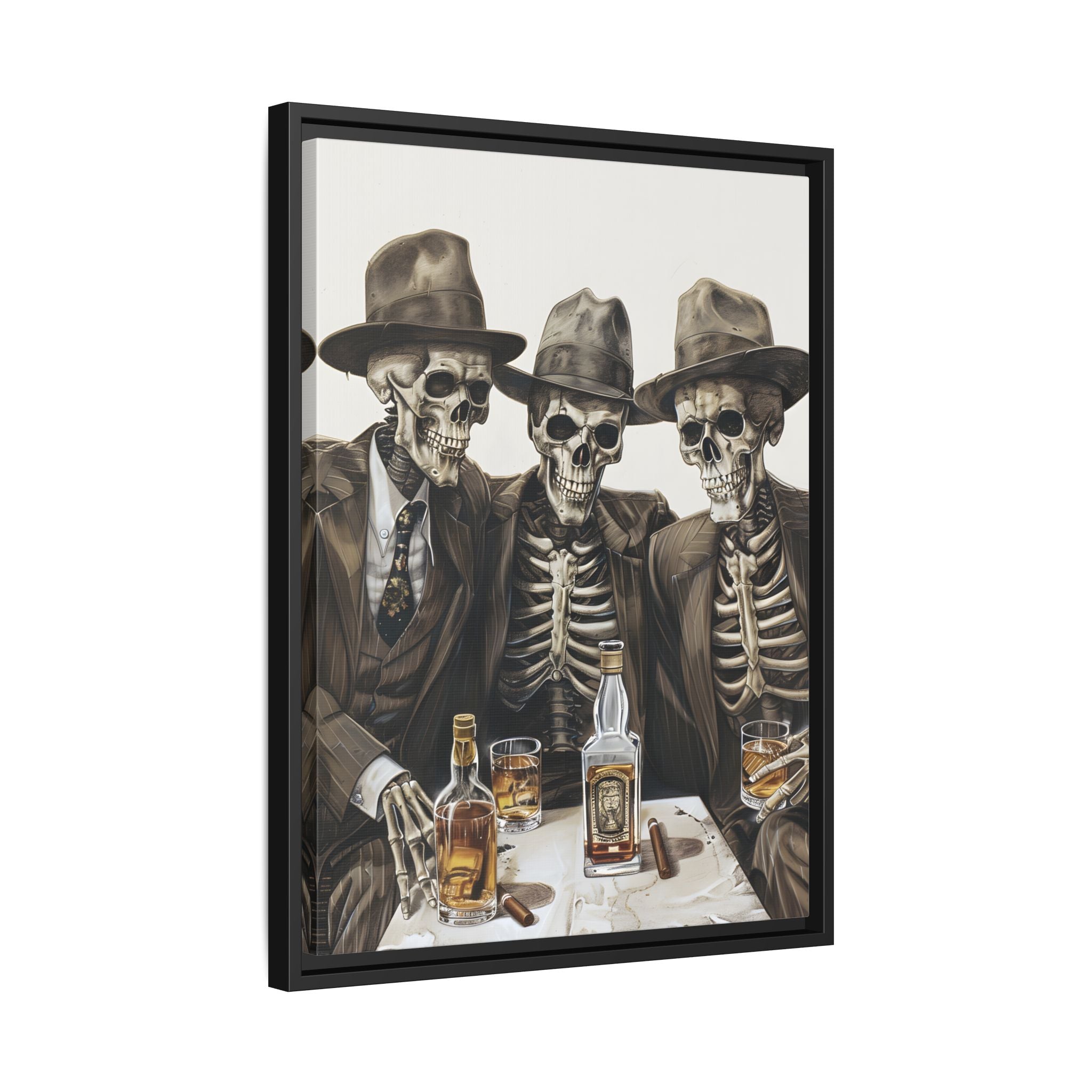 Framed Canvas - Skeleton Whiskey Gentlemen