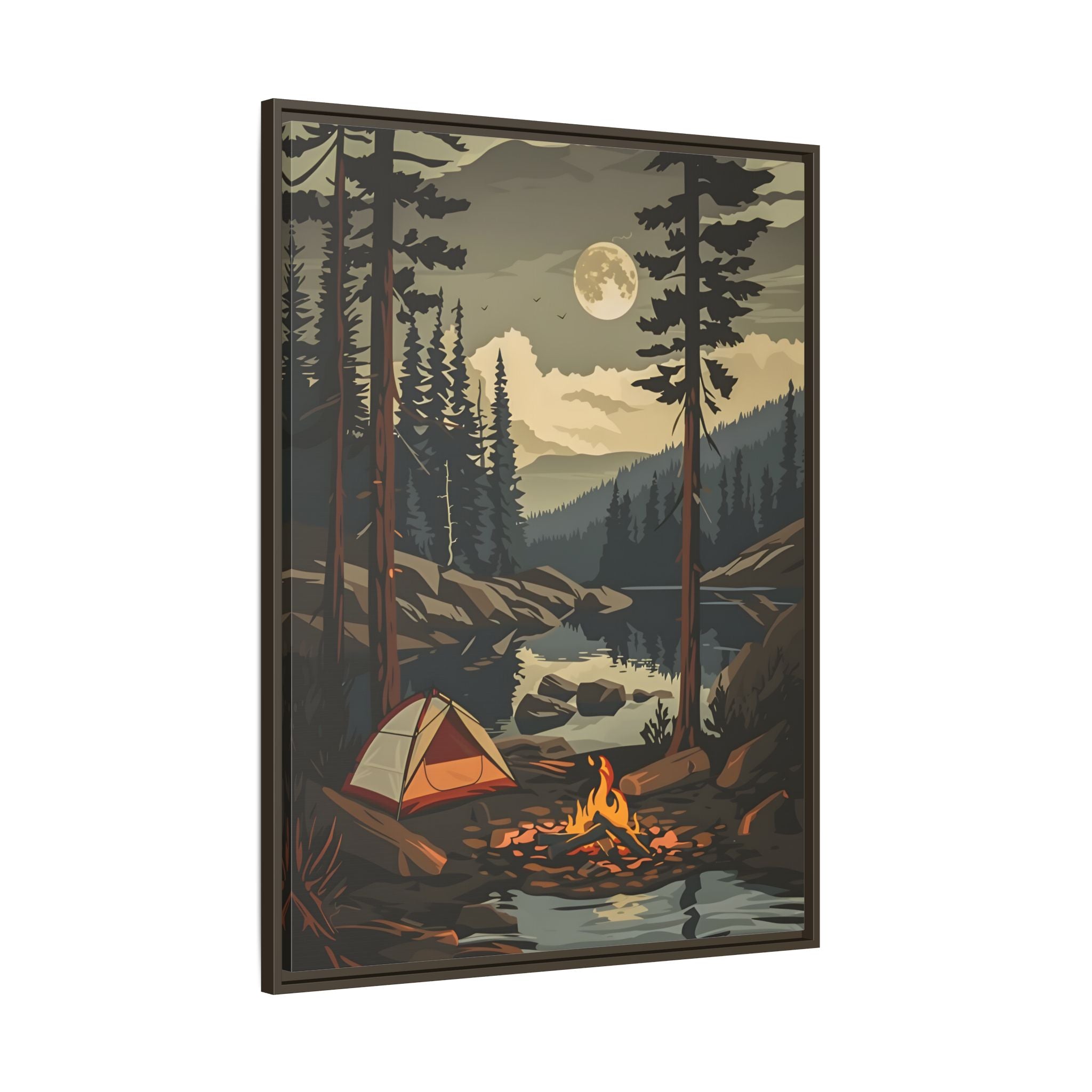 Framed Canvas - Moonlit Campfire Escape