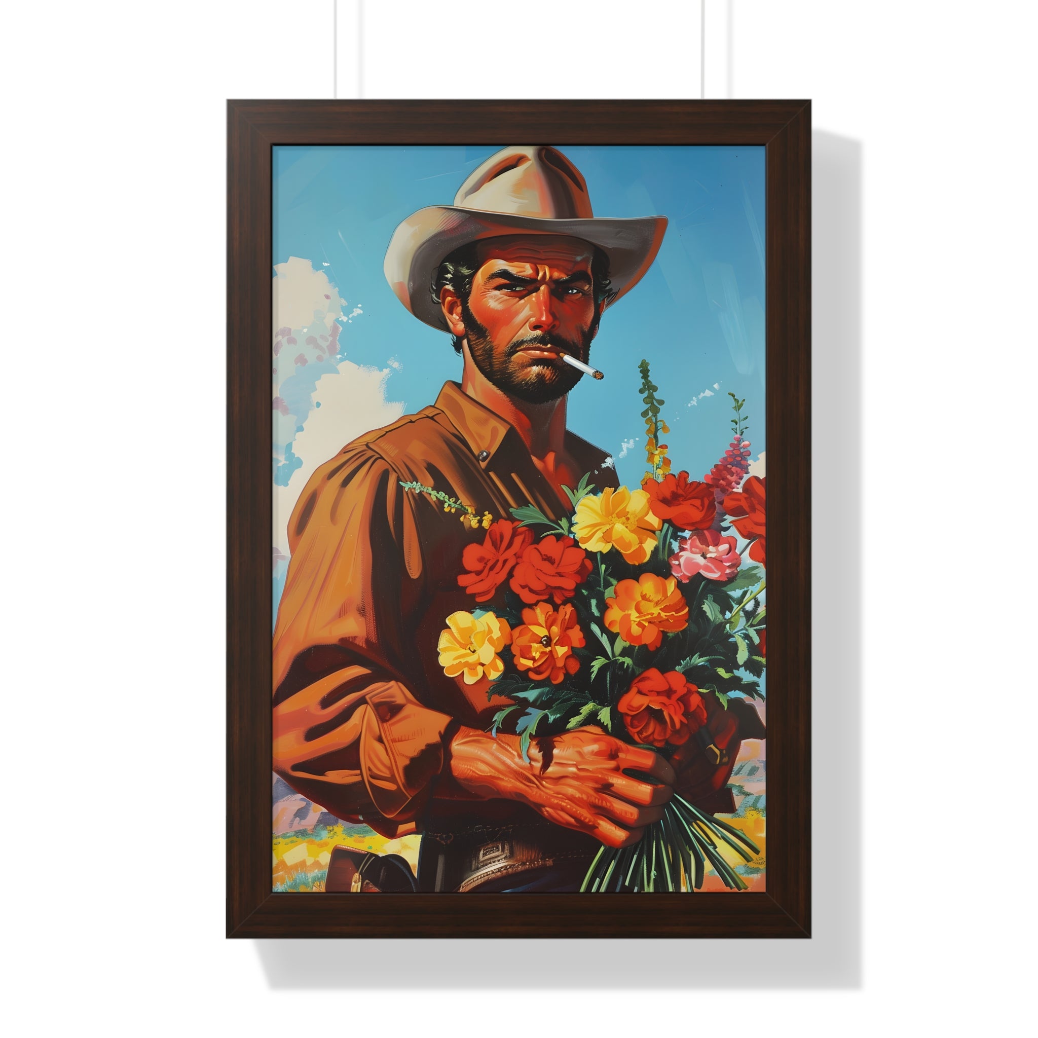 Framed Paper Print - Rugged Blooms Cowboy
