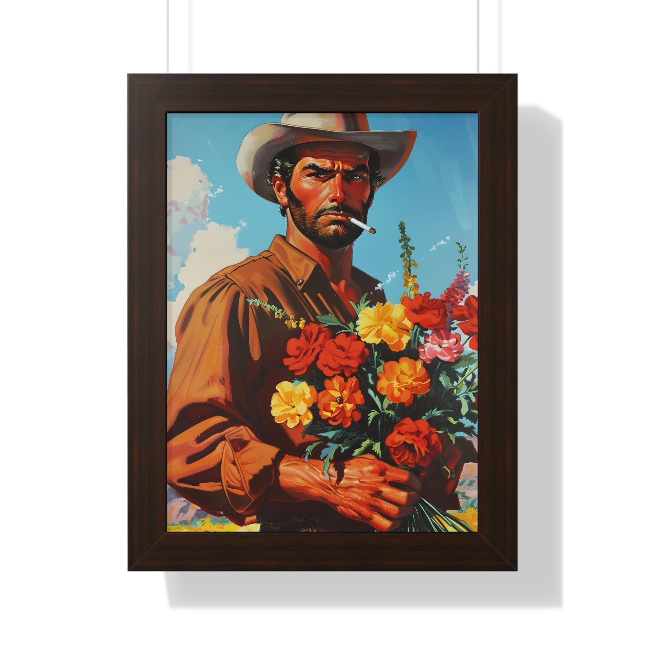 Framed Paper Print - Rugged Blooms Cowboy