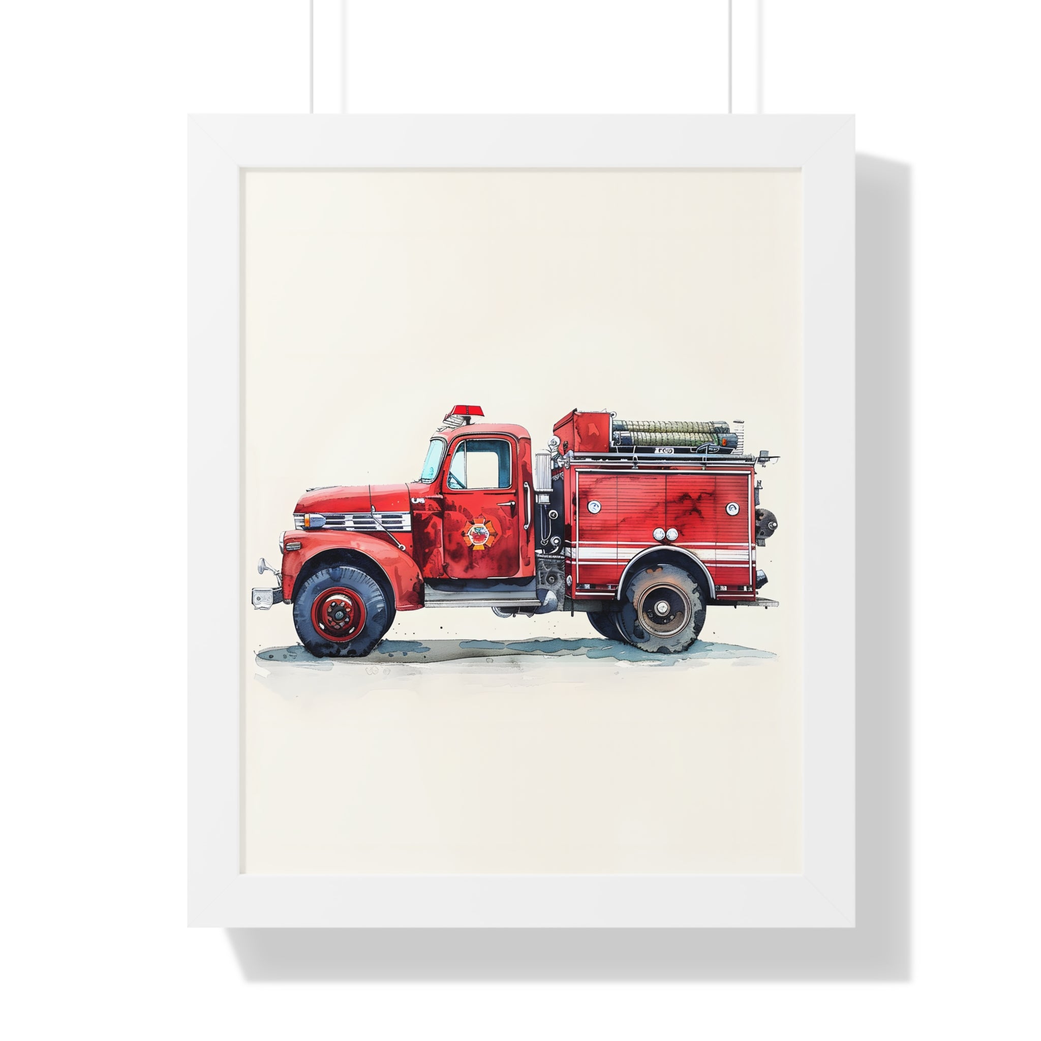 Framed Paper Print - Vintage Firetruck Nursery