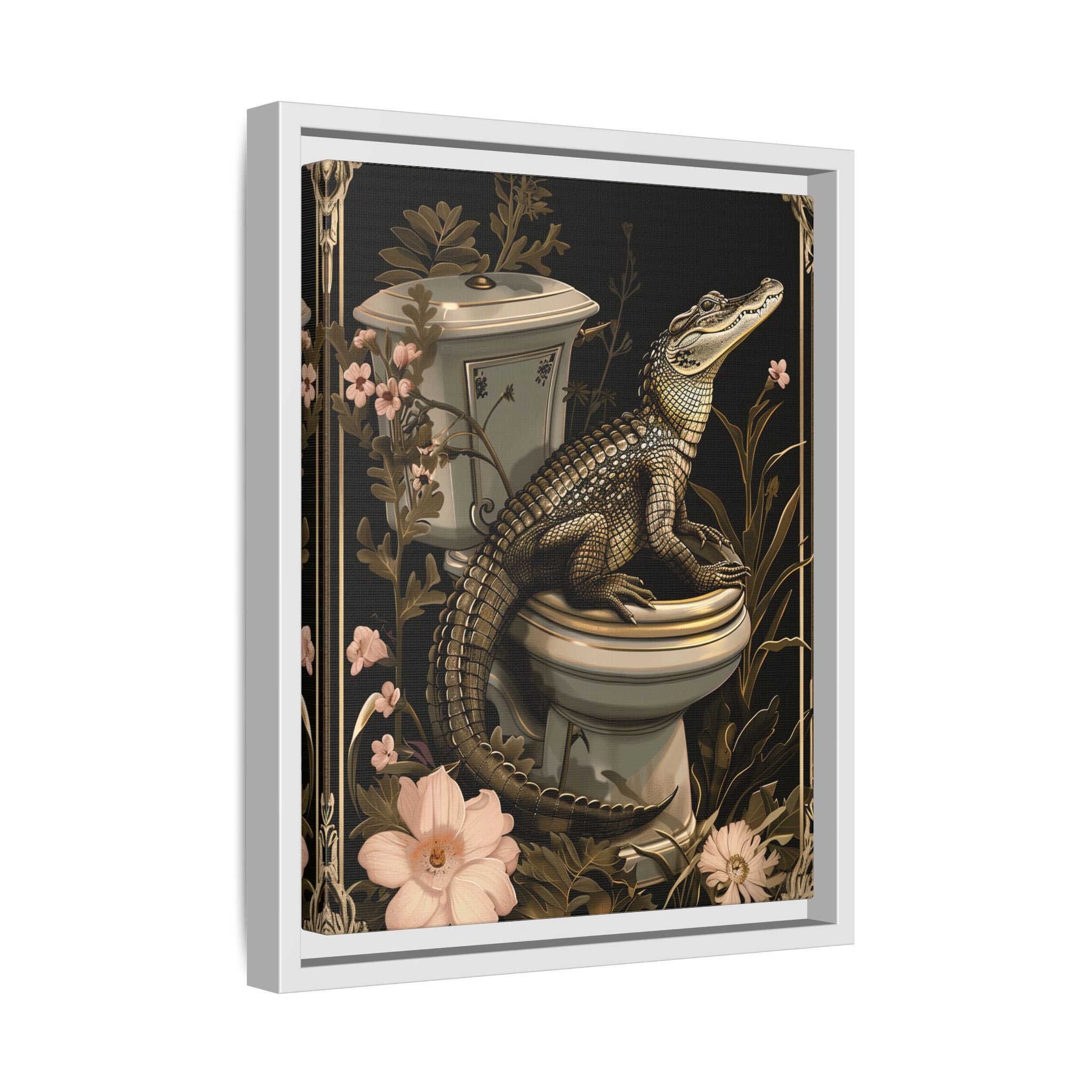 Framed Canvas - Toilet Gator Floral Surprise