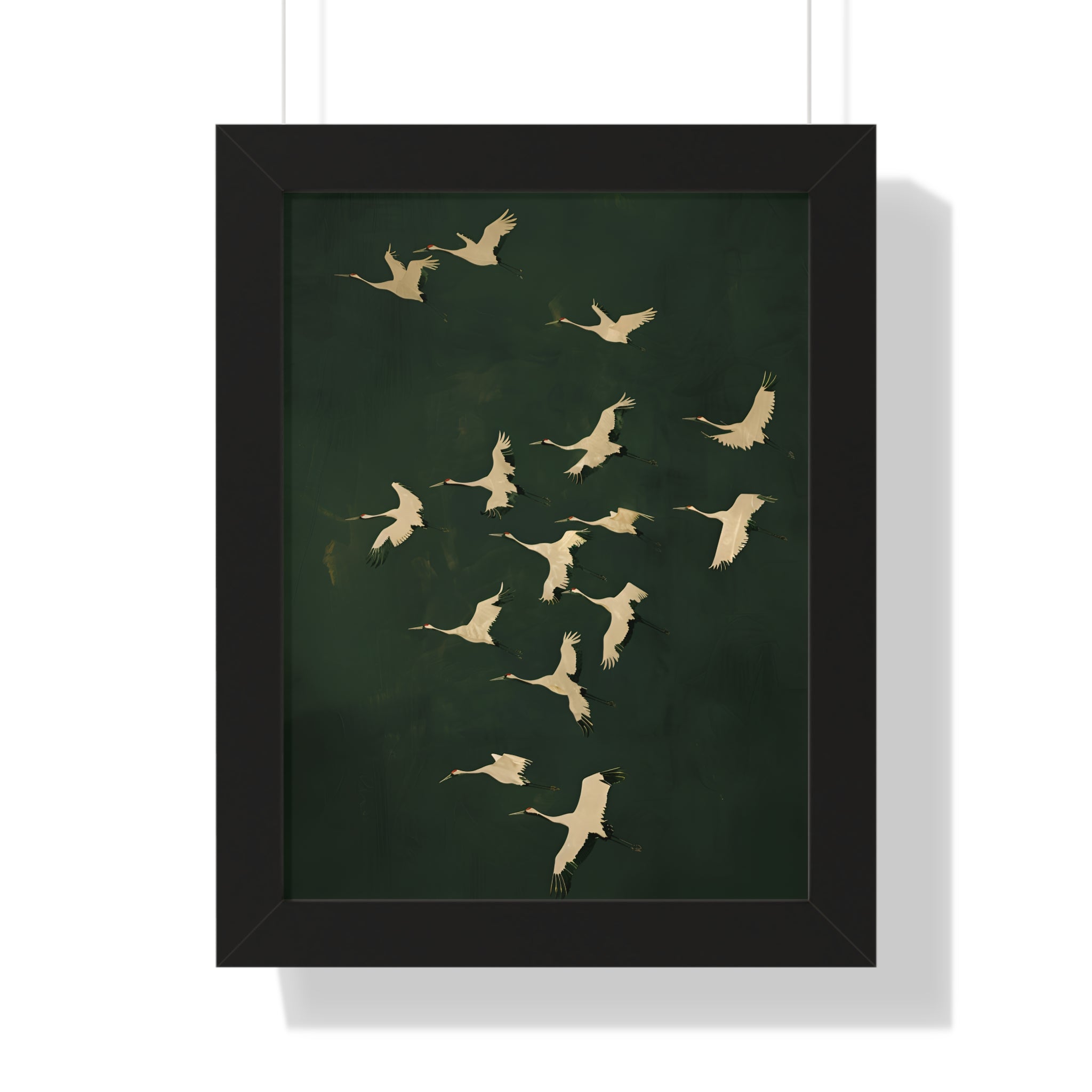 Framed Paper Print - Emerald Sky Japanese Cranes